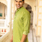 The Green Kantha Work Short Kurta With Geometric Ikat Print