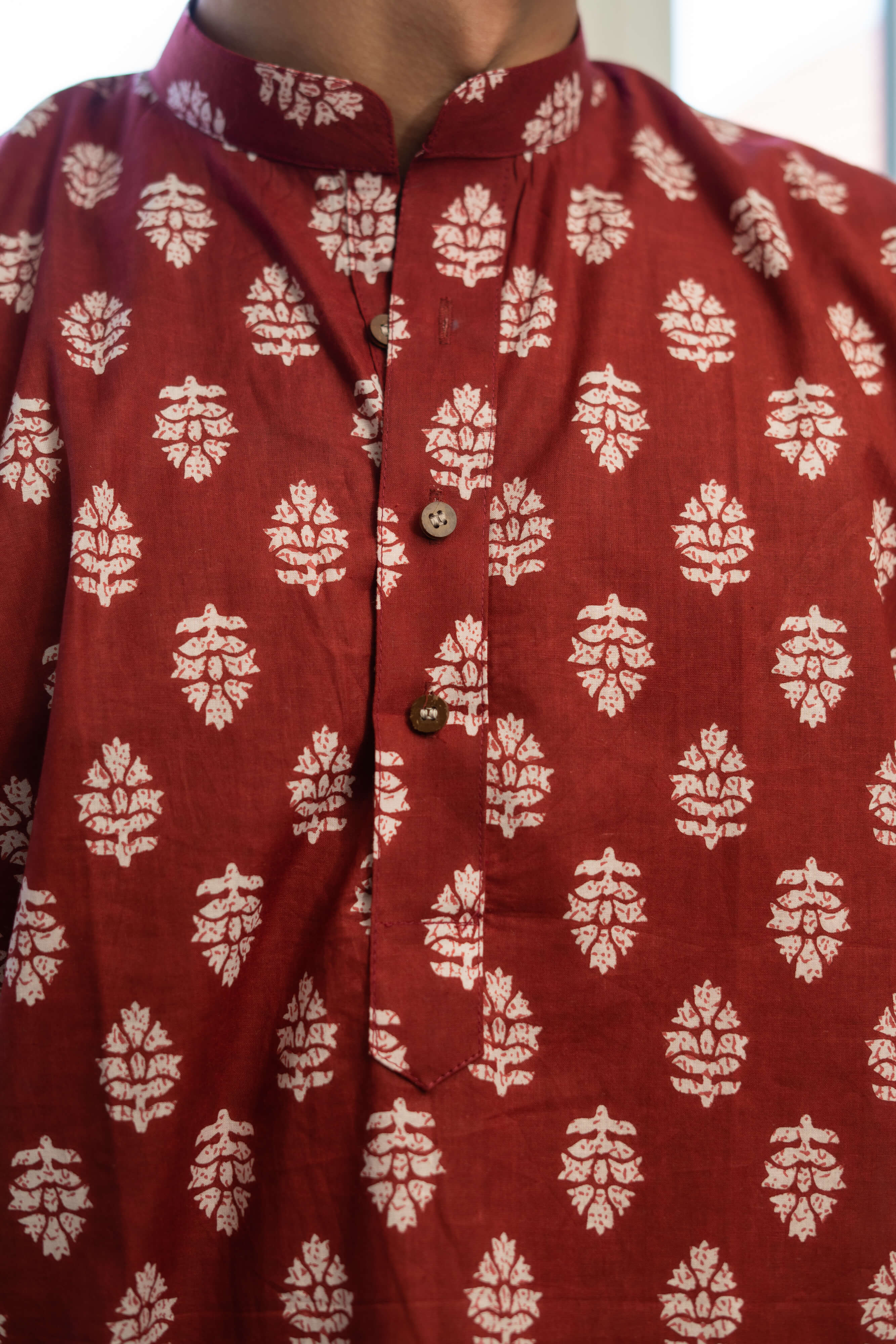 The Blood Red Short Kurta With White Flower Print