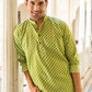 The Green Kantha Work Short Kurta With Geometric Ikat Print
