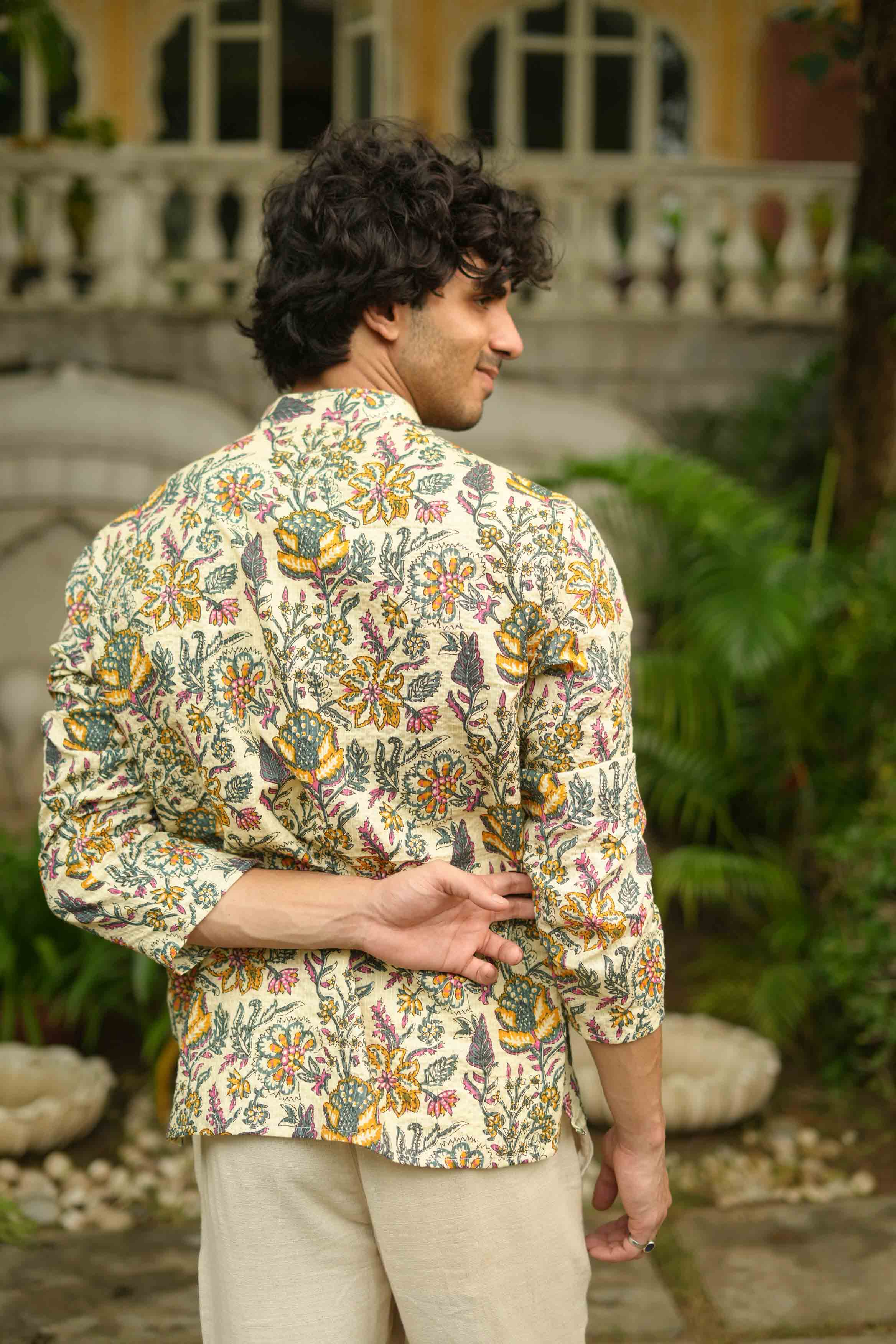 The Beige Artistic Floral Print Short Kurta