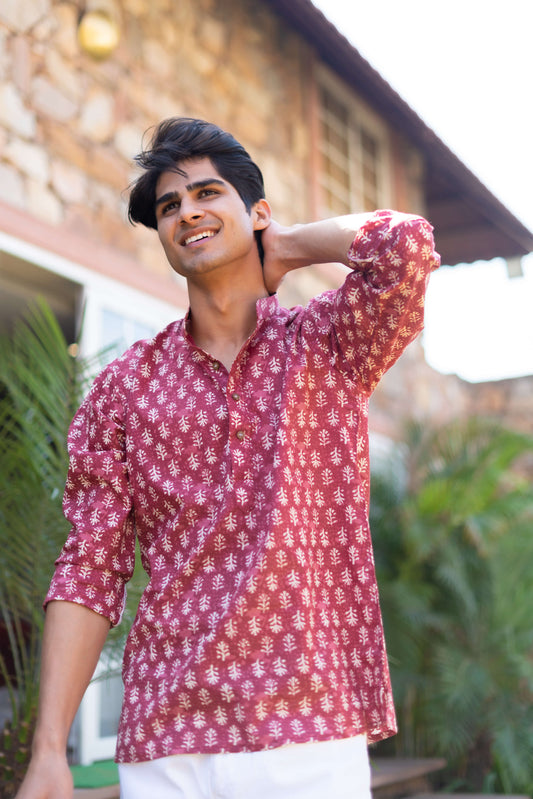 The Maroon Short Kurta With Floral Butti Print