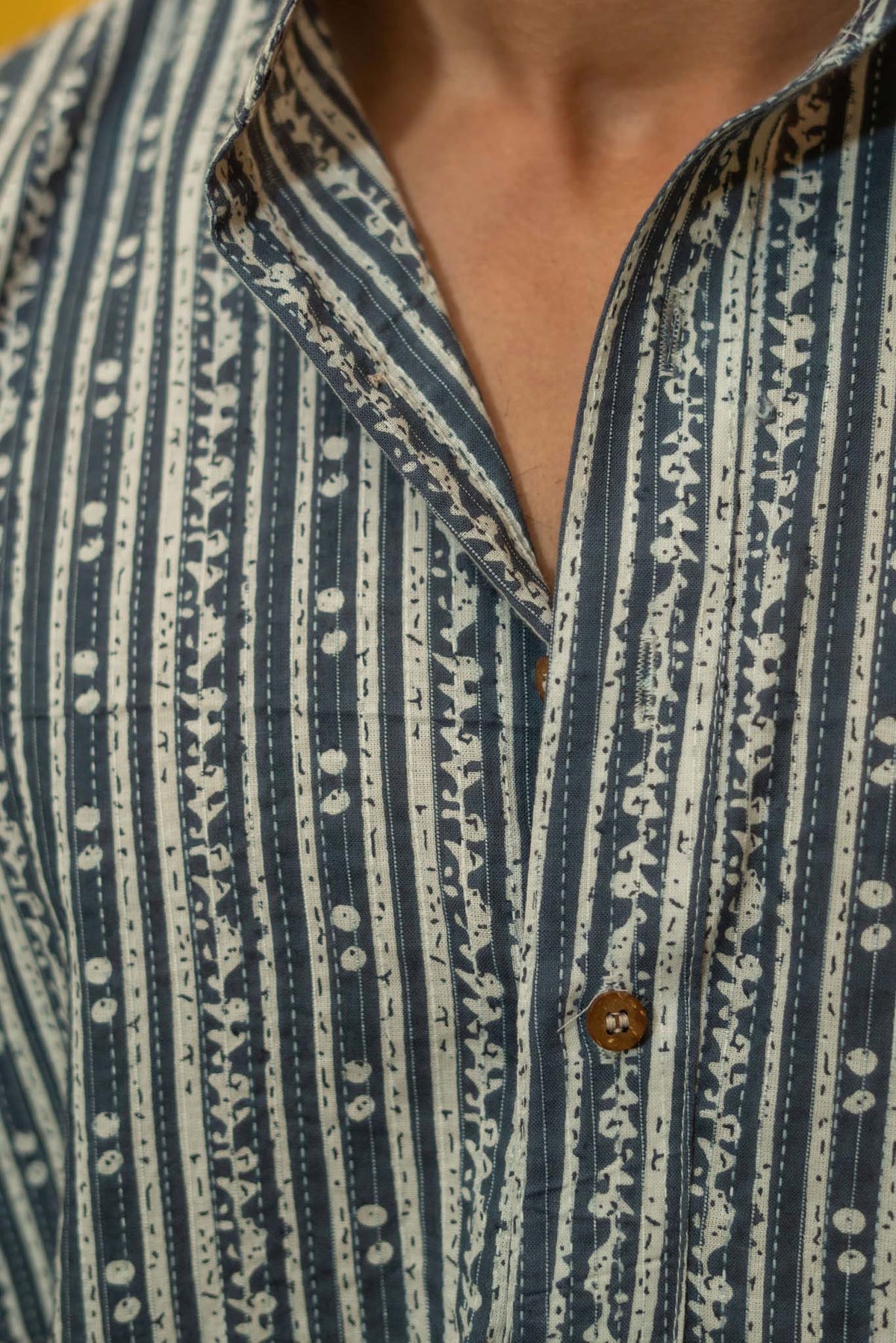 The Greyish Blue Kantha Work Mid Thigh Kurta With Tribal Stripe Print