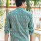 The Traditional Green Kantha Work Geometric Print Short Kurta