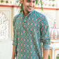 The Traditional Green Kantha Work Geometric Print Short Kurta