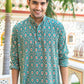 The Traditional Green Kantha Work Geometric Print Short Kurta