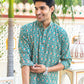 The Traditional Green Kantha Work Geometric Print Short Kurta