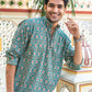 The Traditional Green Kantha Work Geometric Print Short Kurta