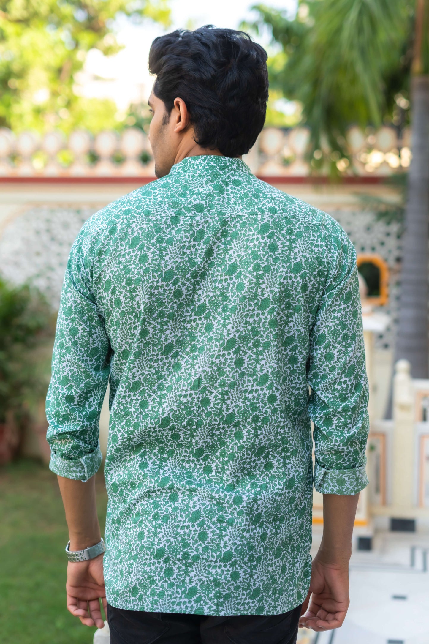 The Light Green And White All-Over Floral Print Short Kurta