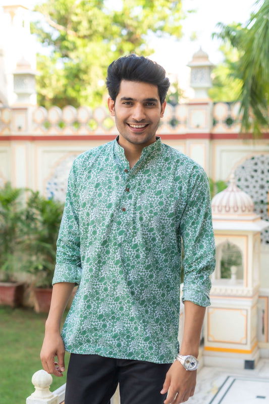 green short kurta for men