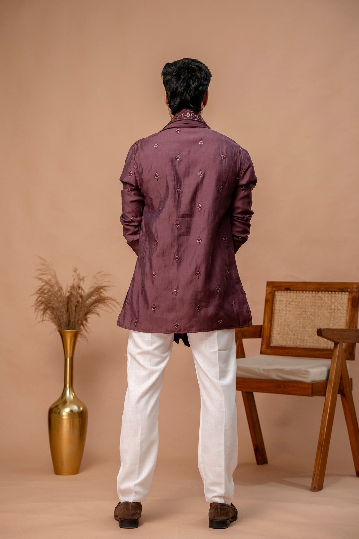 The Deep Wine Sequins Work Long Kurta With Dupatta