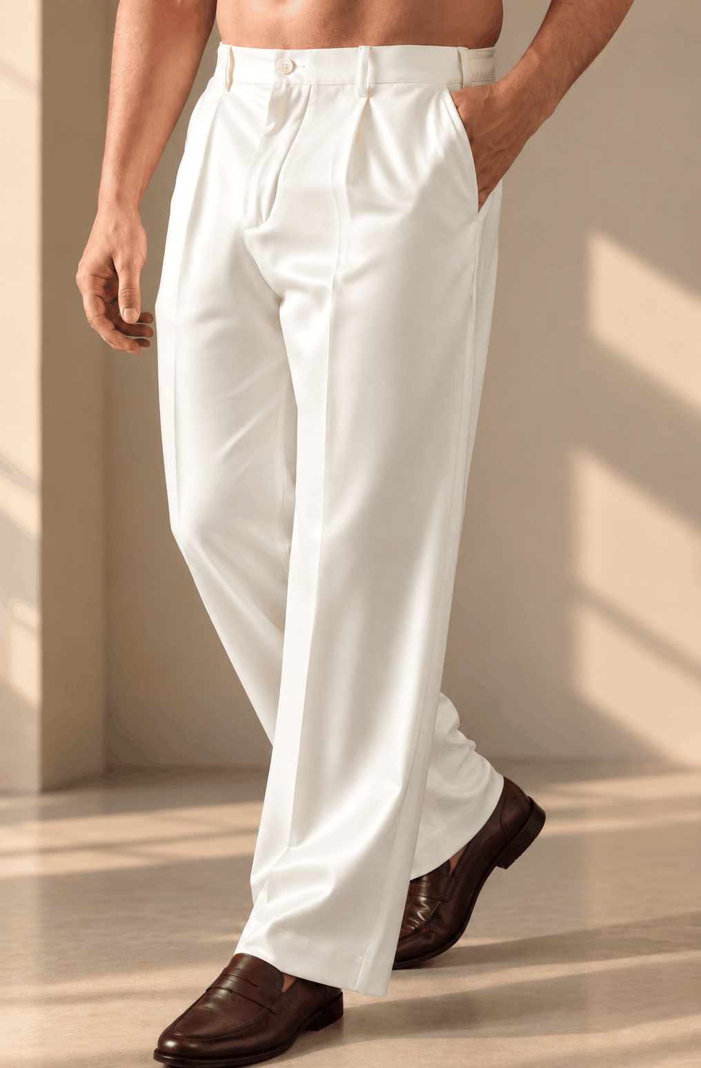 Off-White Color Korean Pants