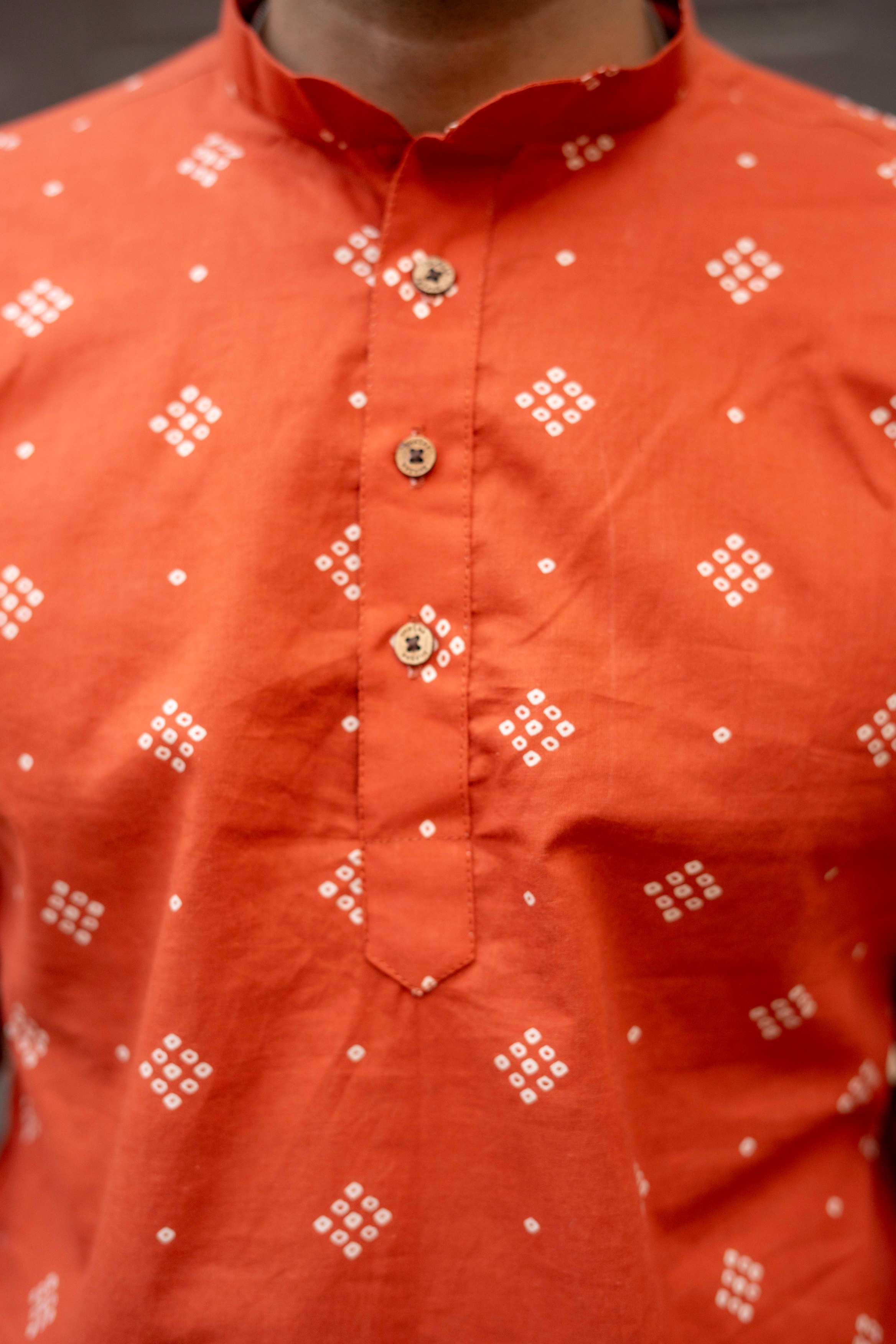 The Rust Orange Bandhej Print Short Kurta
