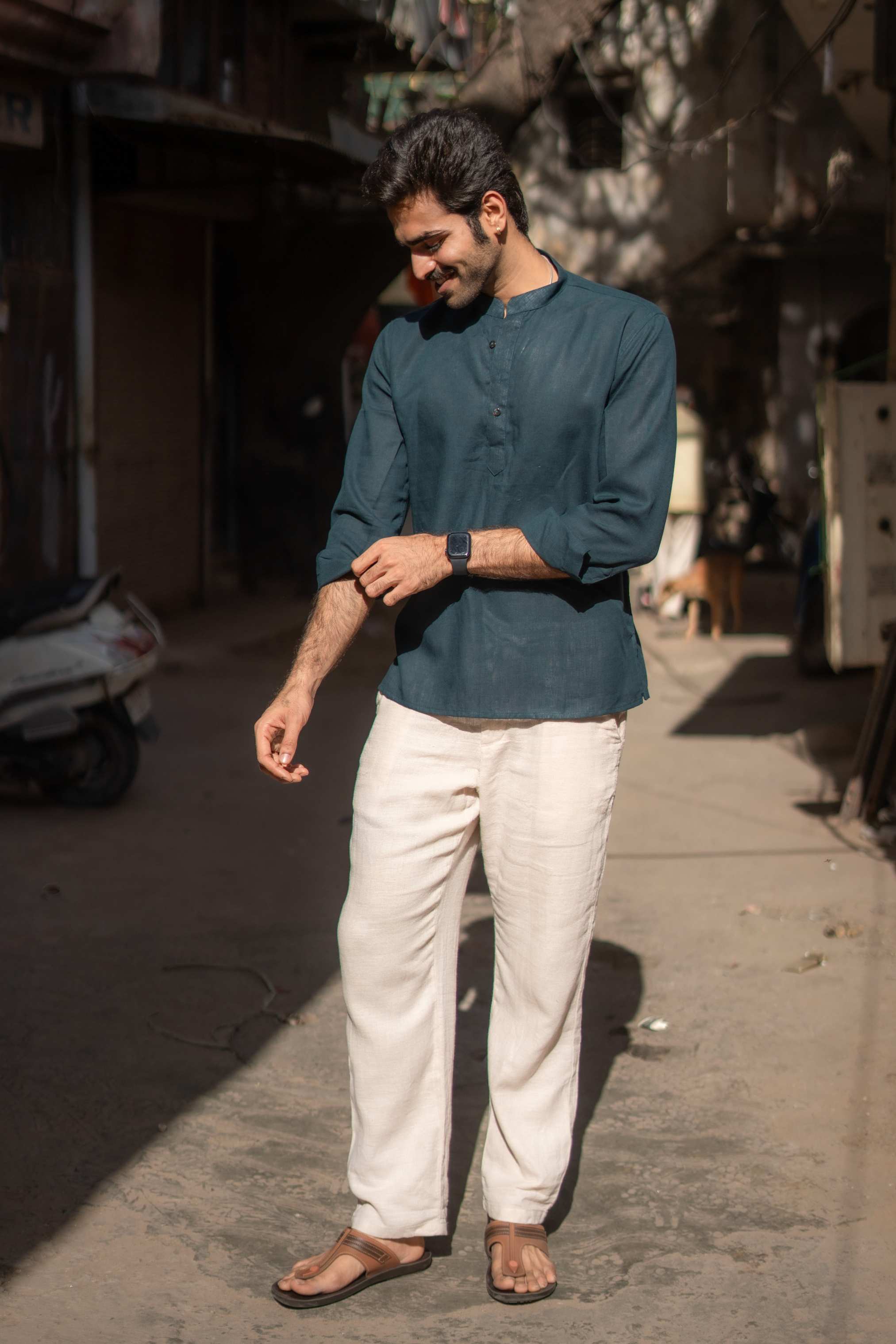 The Cyprus Green Everyday Linen Short Kurta