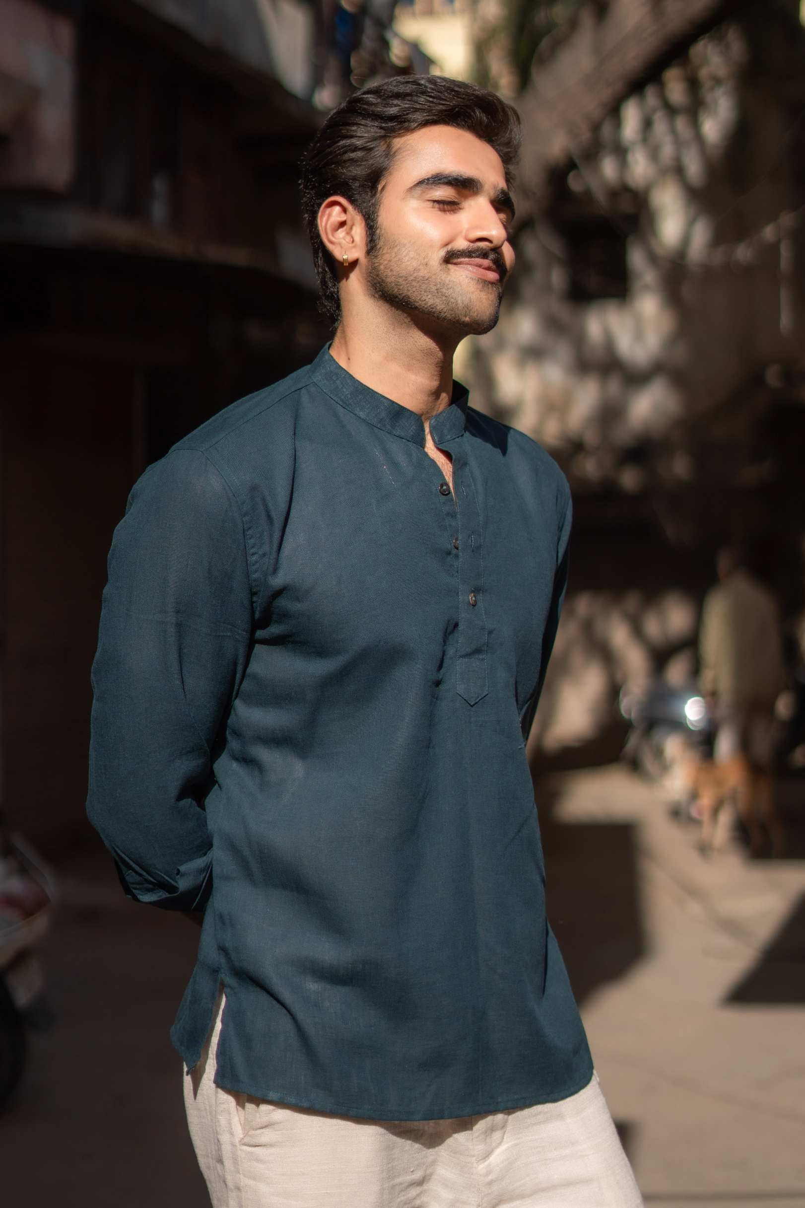 The Cyprus Green Everyday Linen Short Kurta