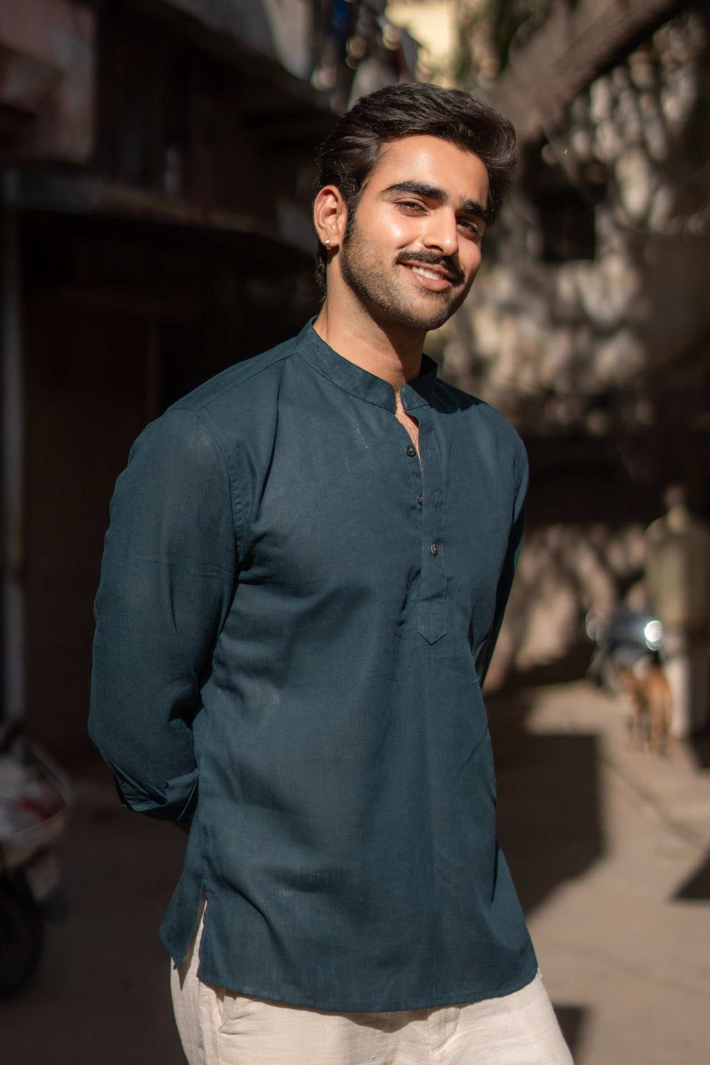 The Cyprus Green Everyday Linen Short Kurta