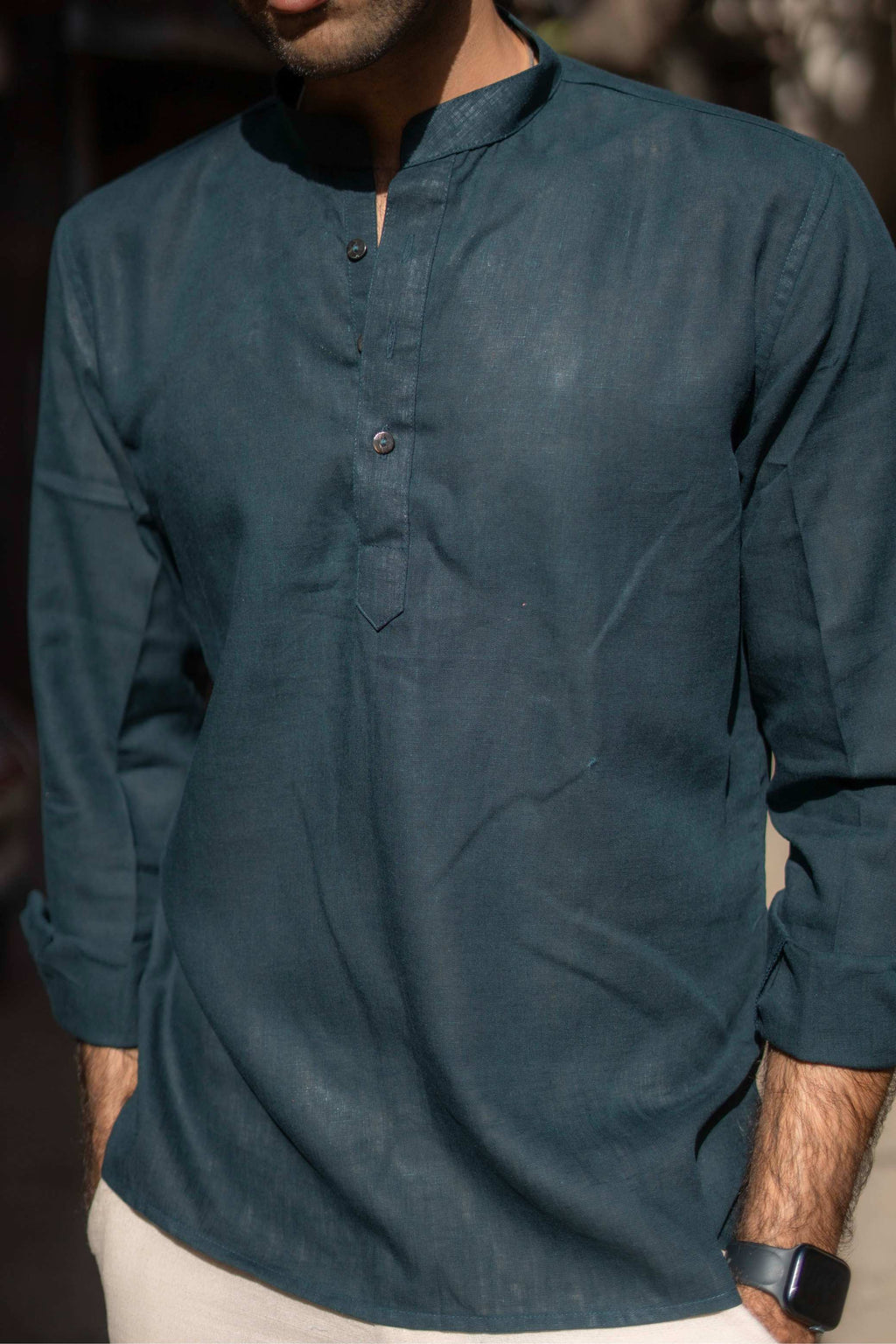 The Cyprus Green Everyday Linen Short Kurta