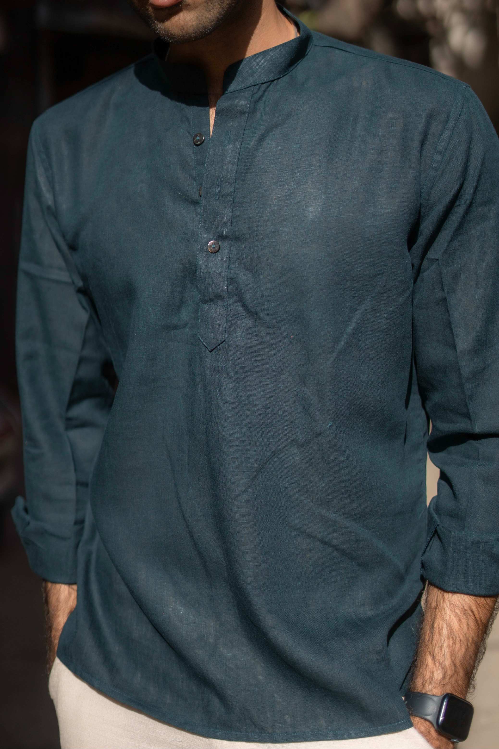 The Cyprus Green Everyday Linen Short Kurta