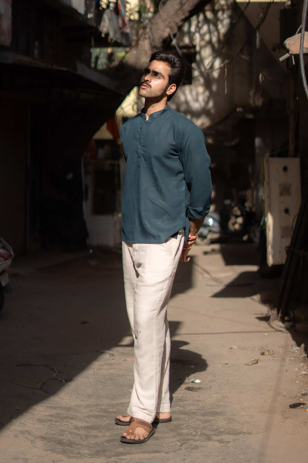 The Cyprus Green Everyday Linen Short Kurta