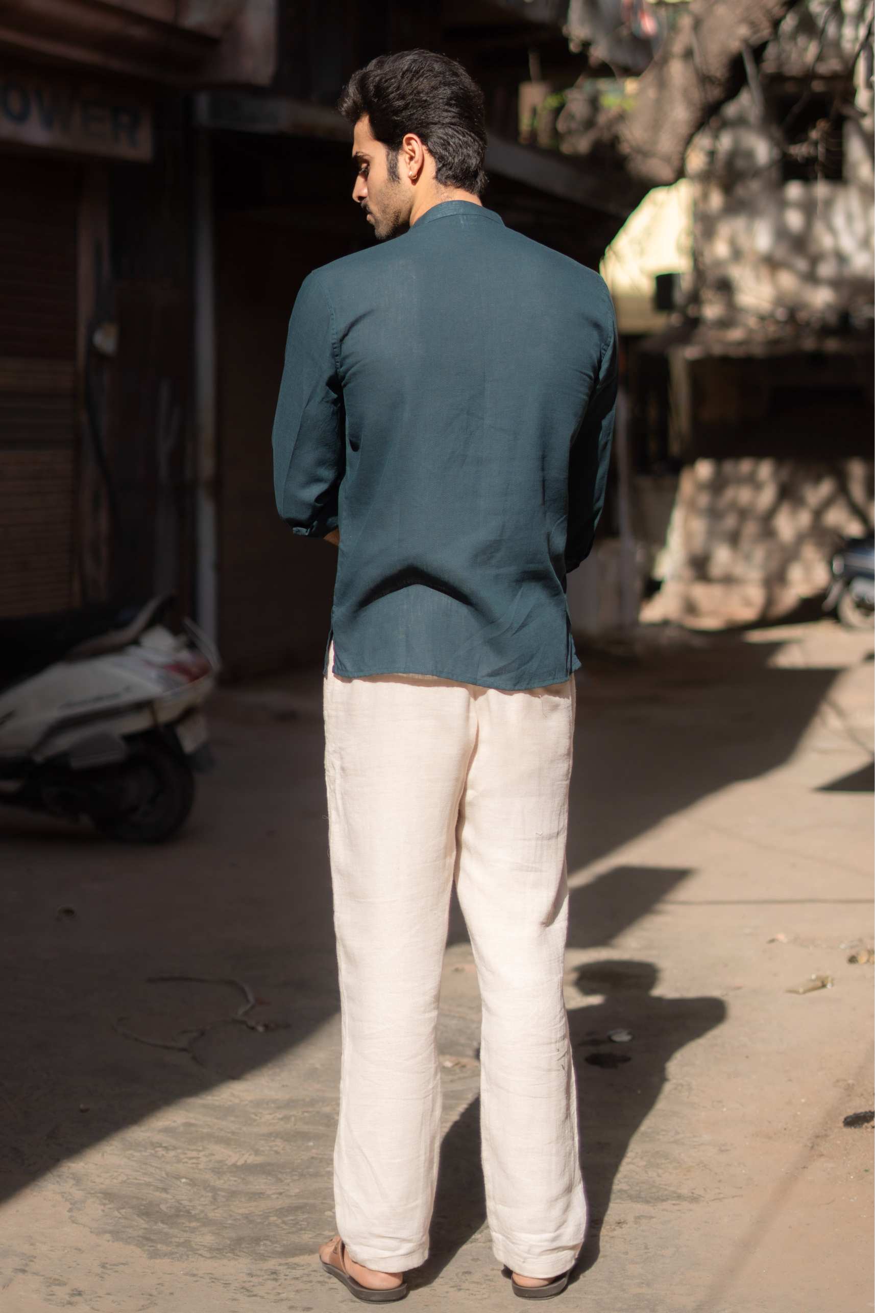 The Cyprus Green Everyday Linen Short Kurta
