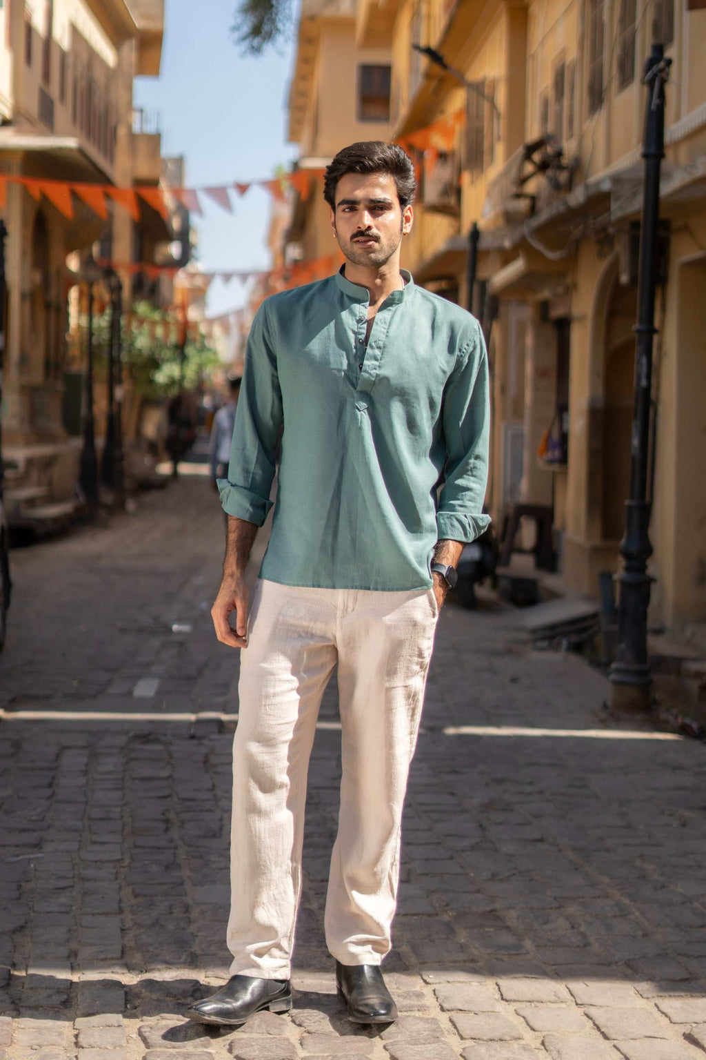 The Pine Green Everyday Linen Short Kurta