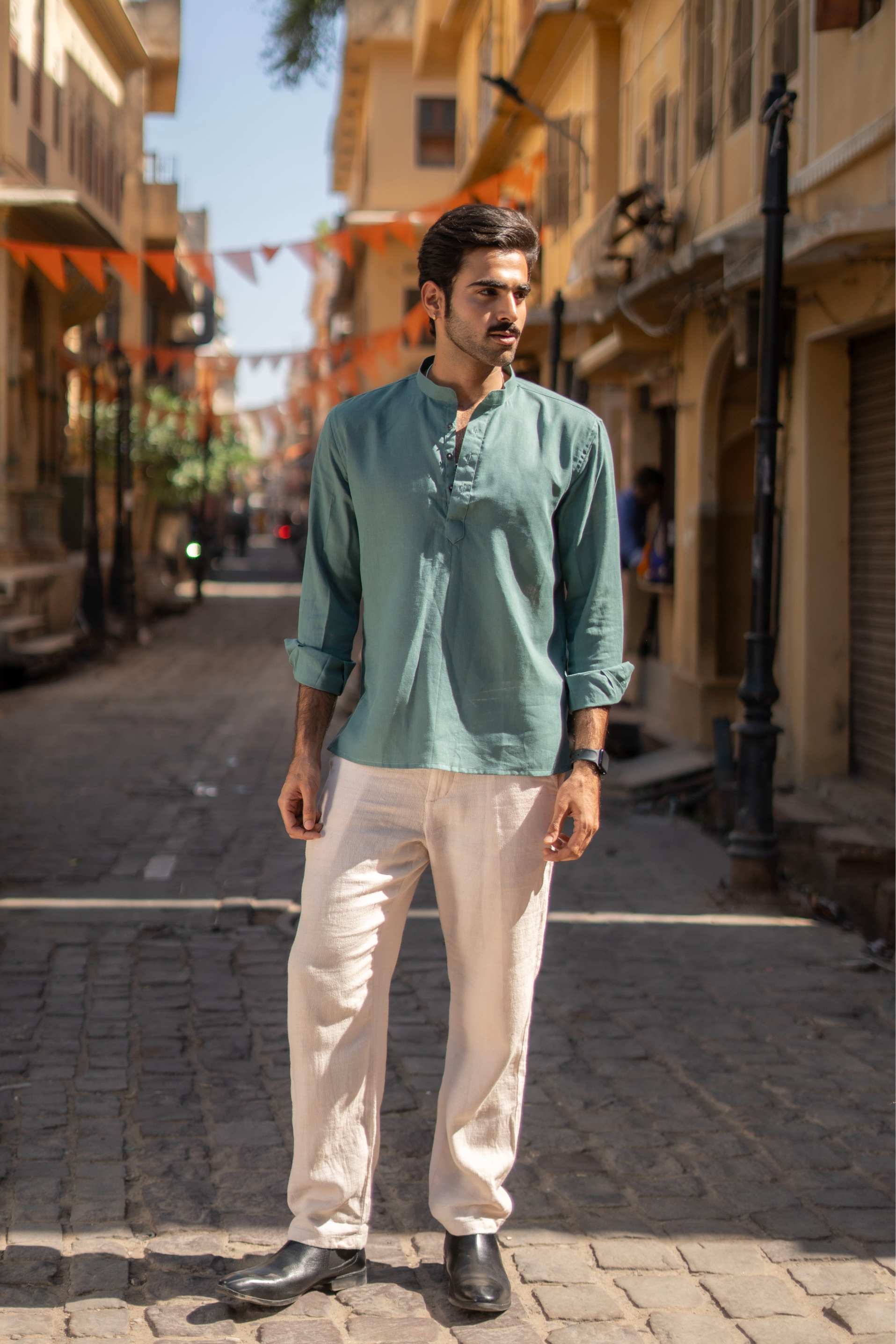 The Pine Green Everyday Linen Short Kurta