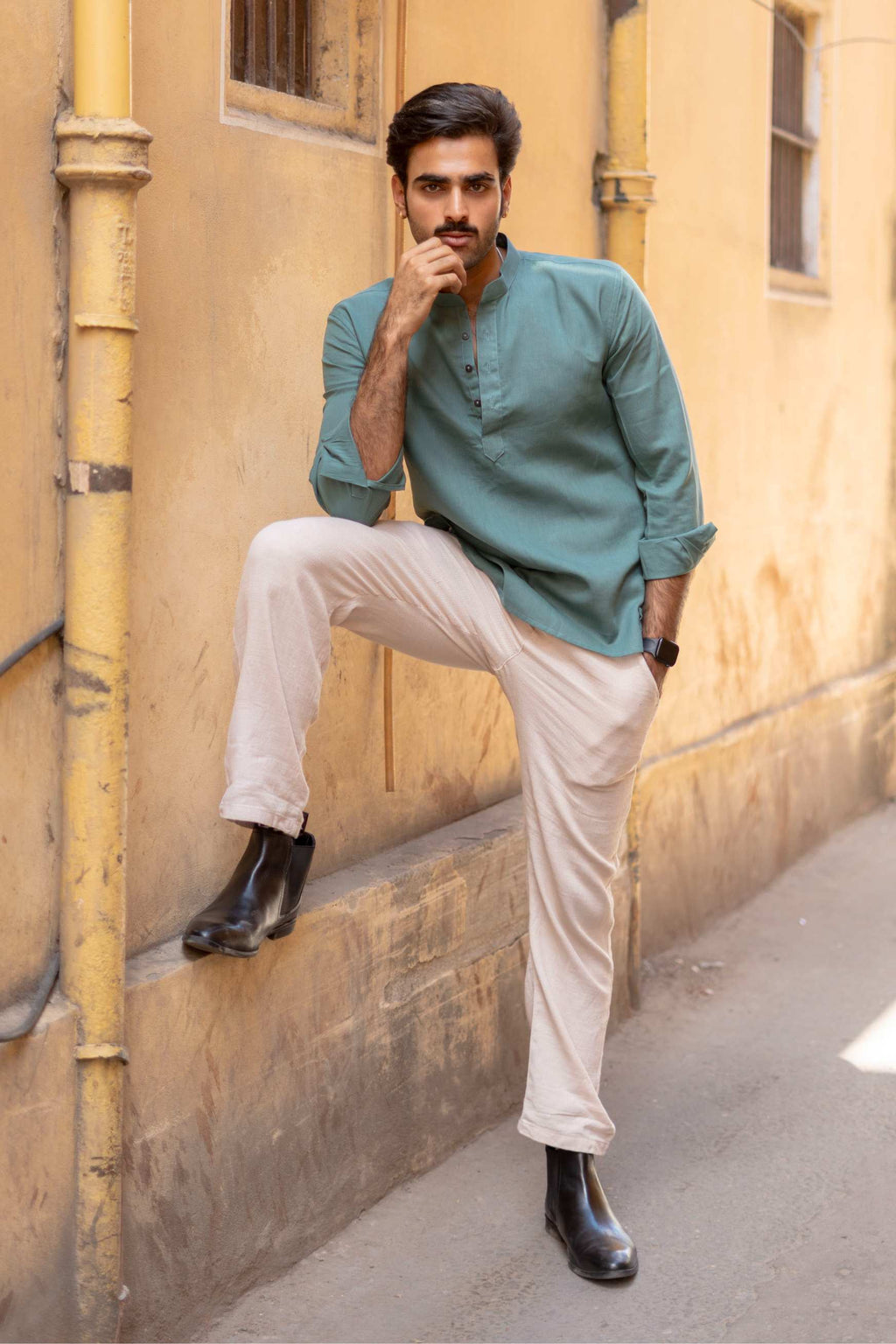 The Pine Green Everyday Linen Short Kurta