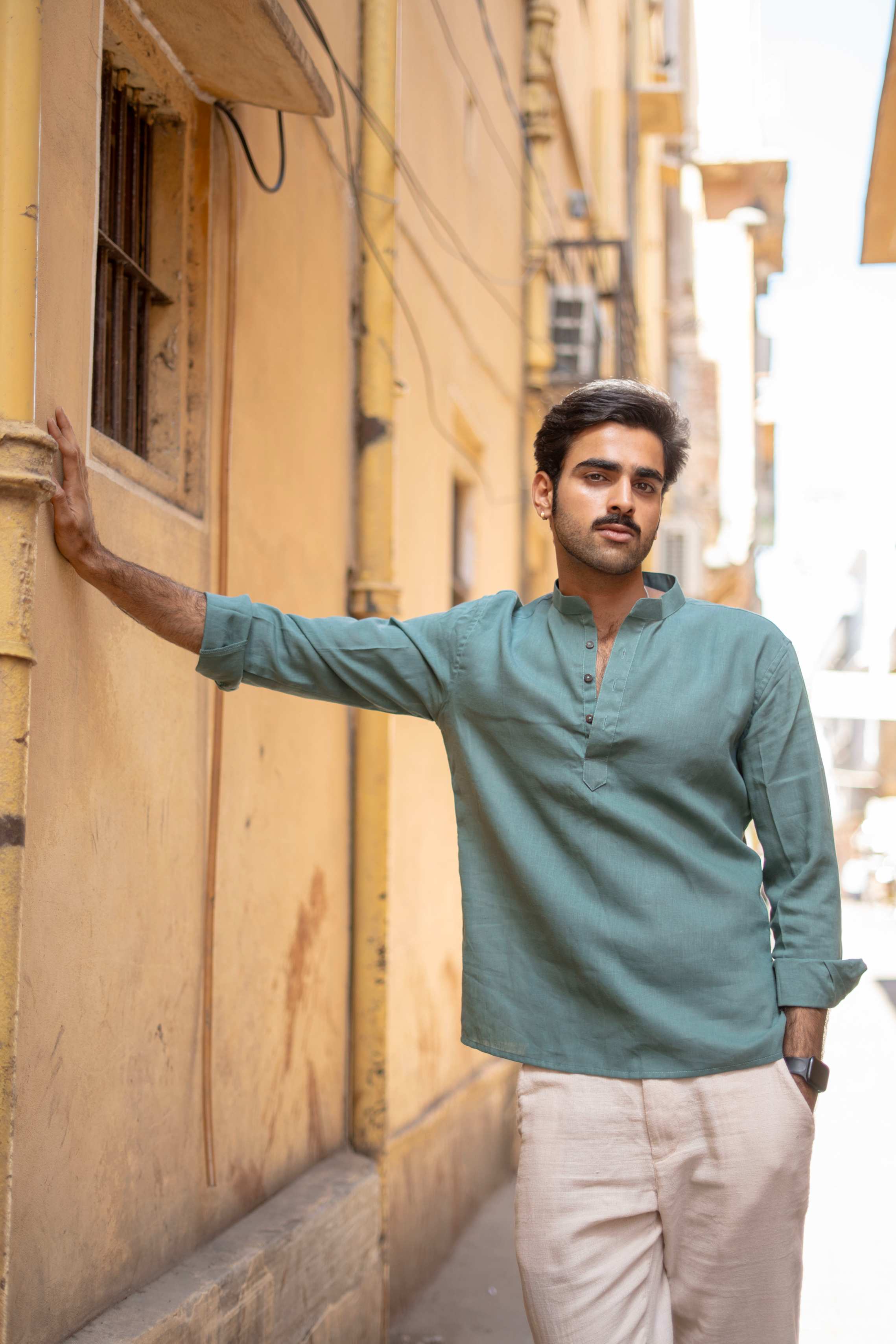 The Pine Green Everyday Linen Short Kurta