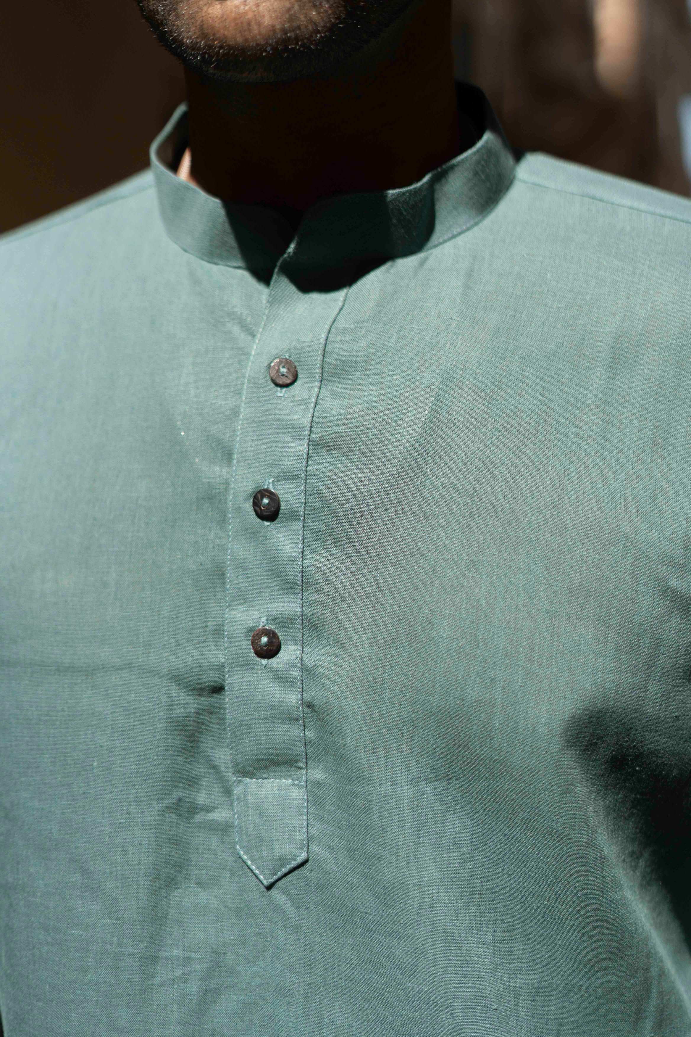 The Pine Green Everyday Linen Short Kurta
