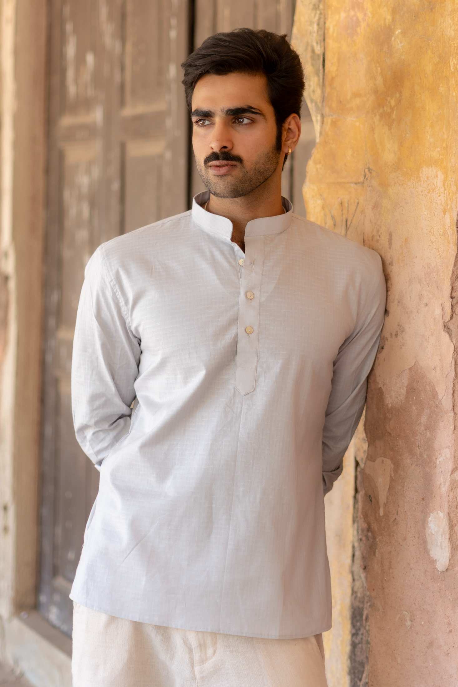 The Ash Grey Checkered Short Kurta