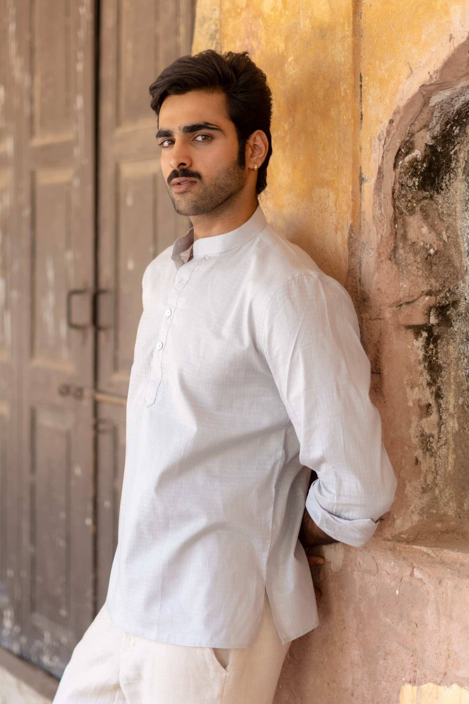 The Ash Grey Checkered Short Kurta