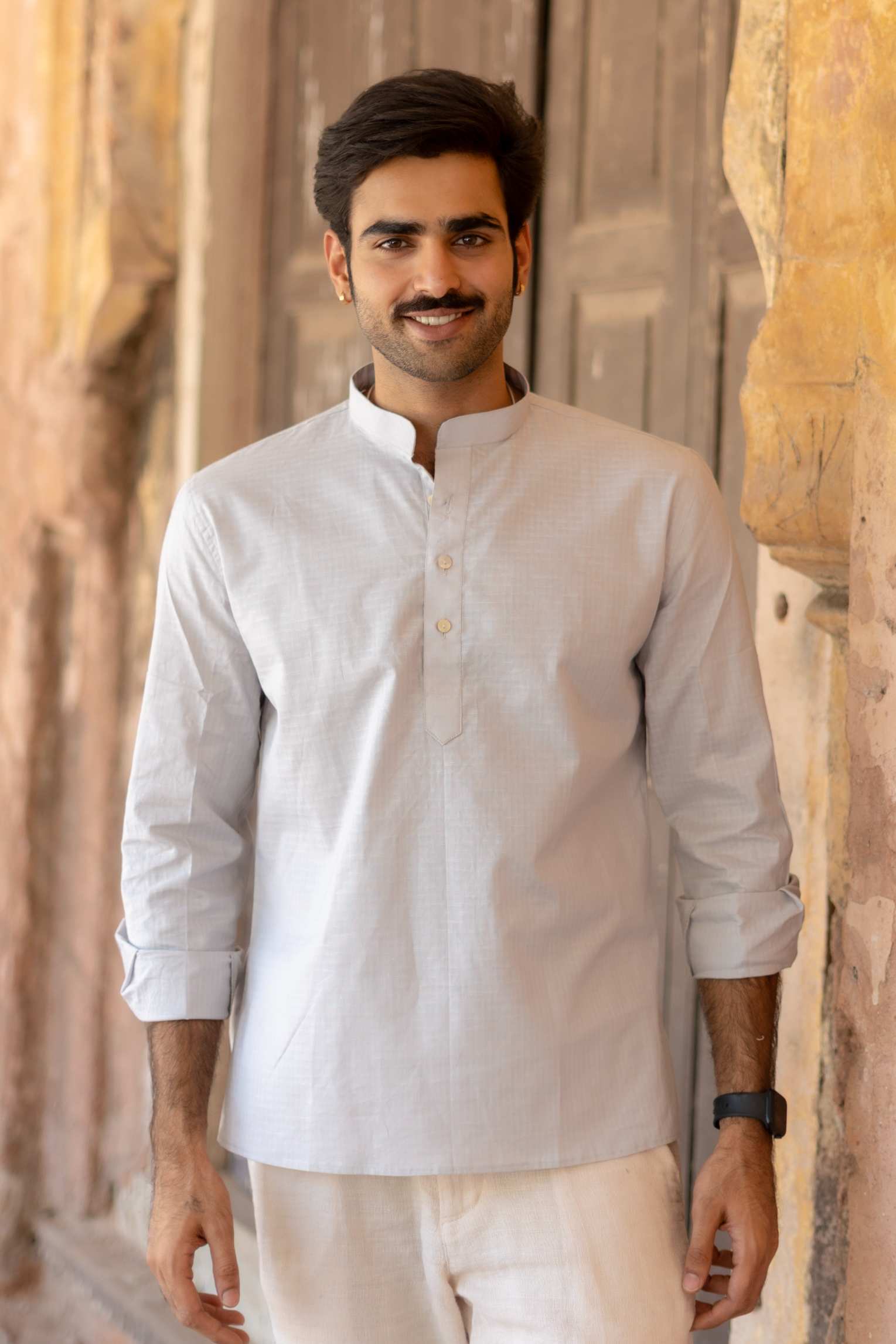 The Ash Grey Checkered Short Kurta