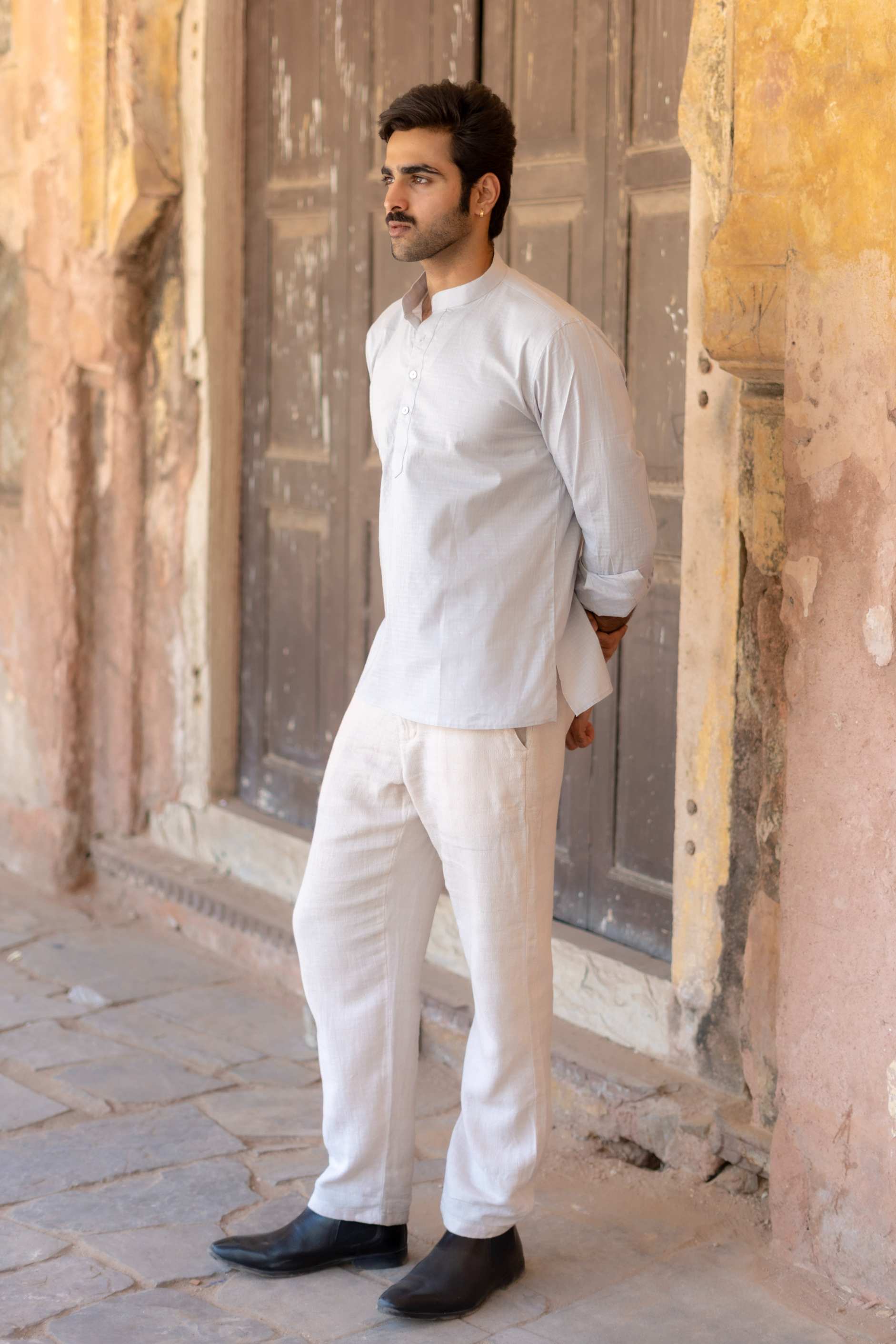 The Ash Grey Checkered Short Kurta