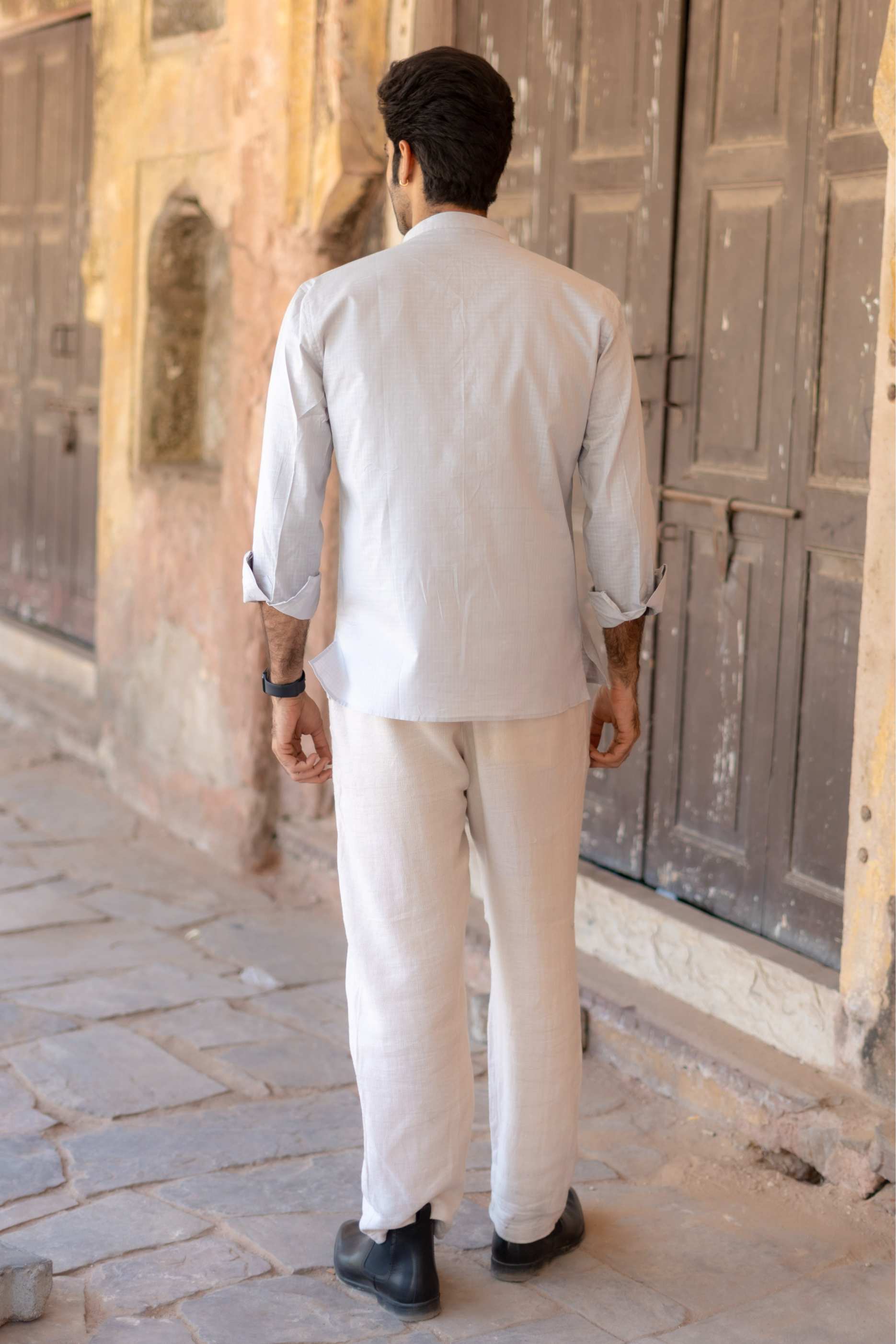 The Ash Grey Checkered Short Kurta