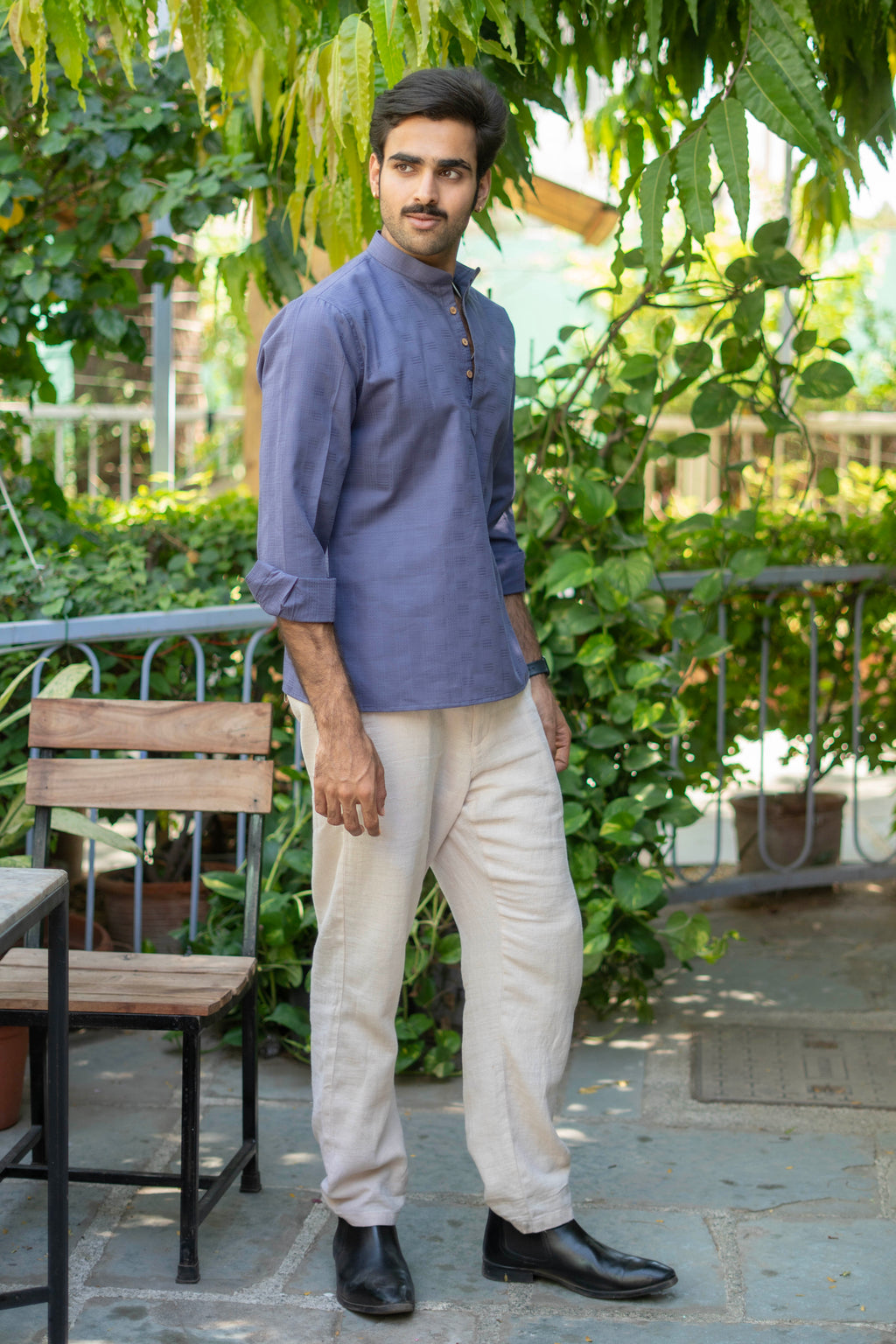 The Dusty Lavender Short Kurta with Self Work