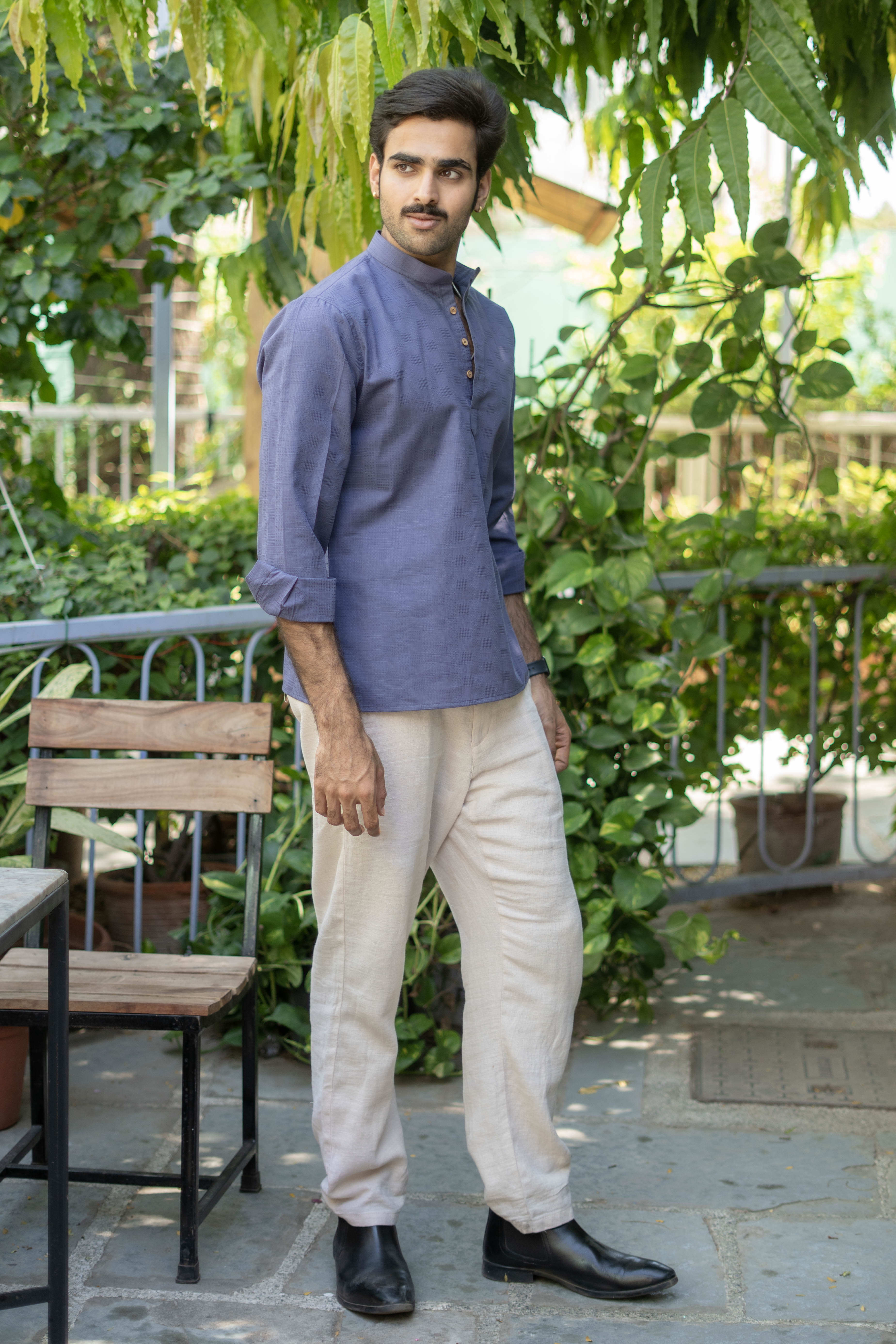 The Dusty Lavender Short Kurta with Self Work