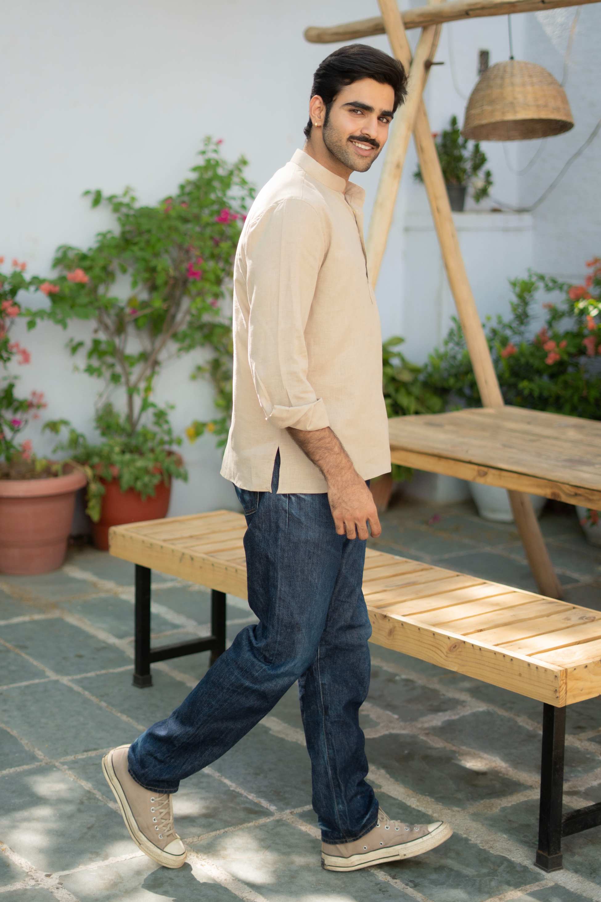 The Natural Beige Everyday Linen Short Kurta