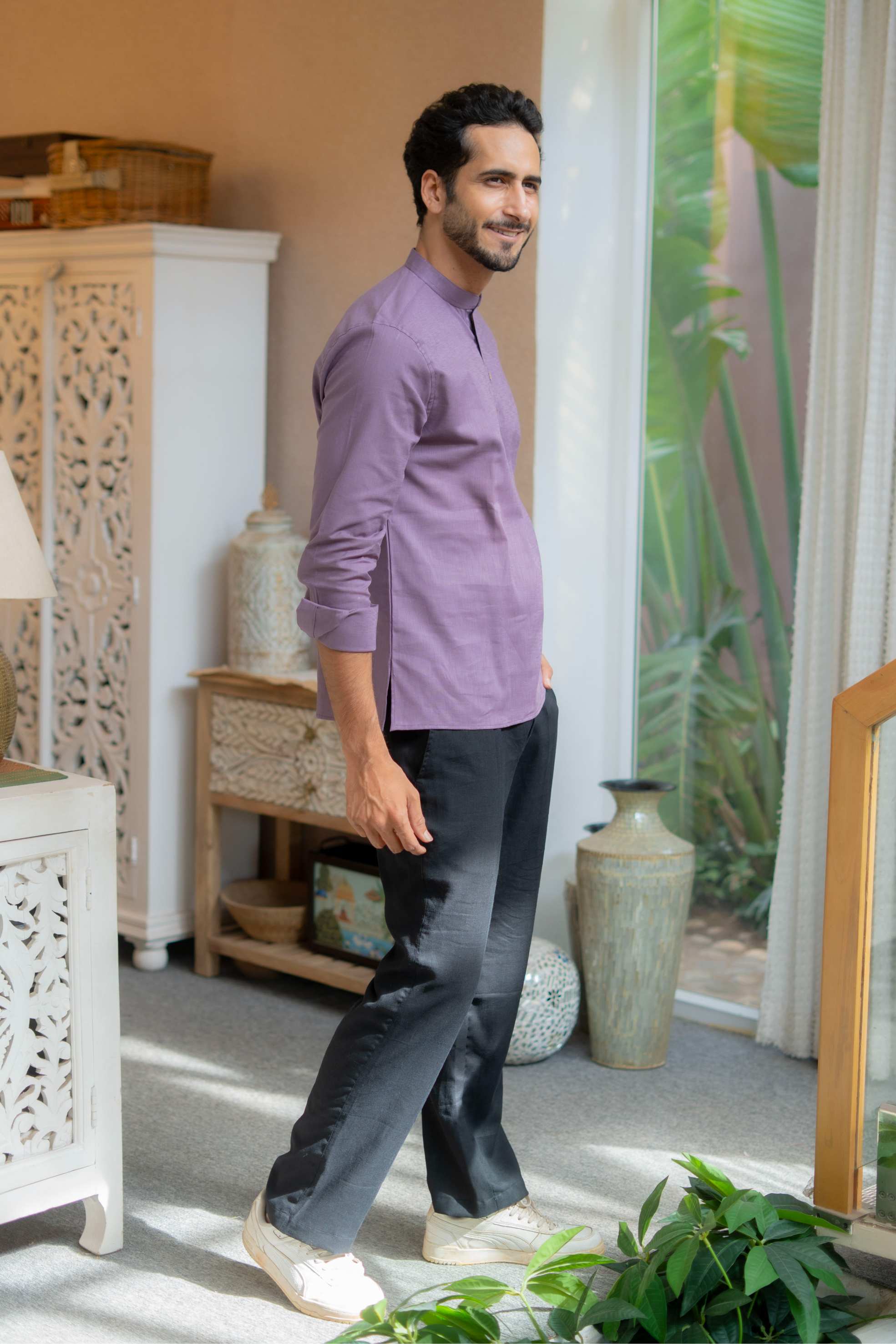 The Rich Purple Linen Look Short Kurta