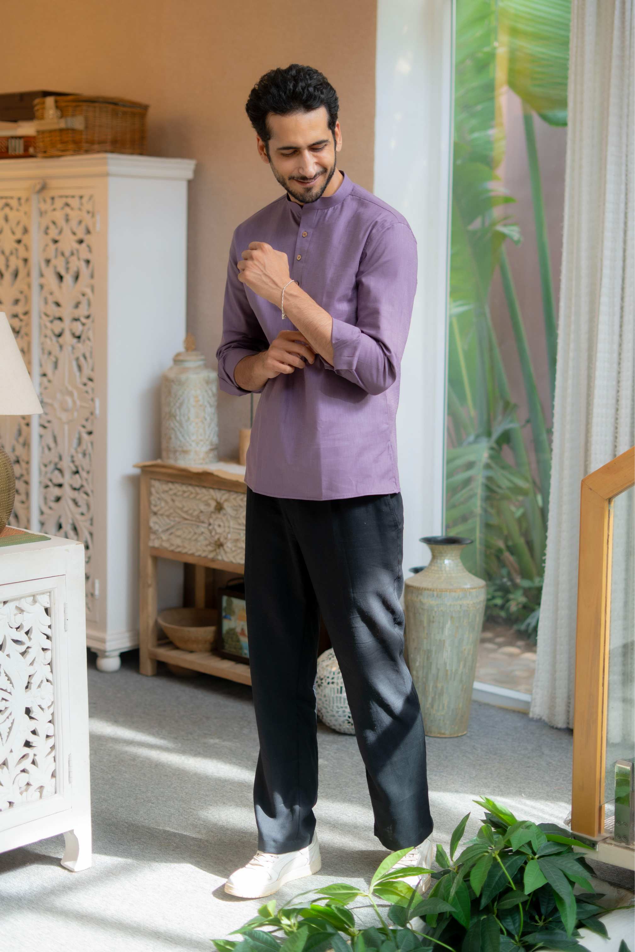 The Rich Purple Linen Look Short Kurta