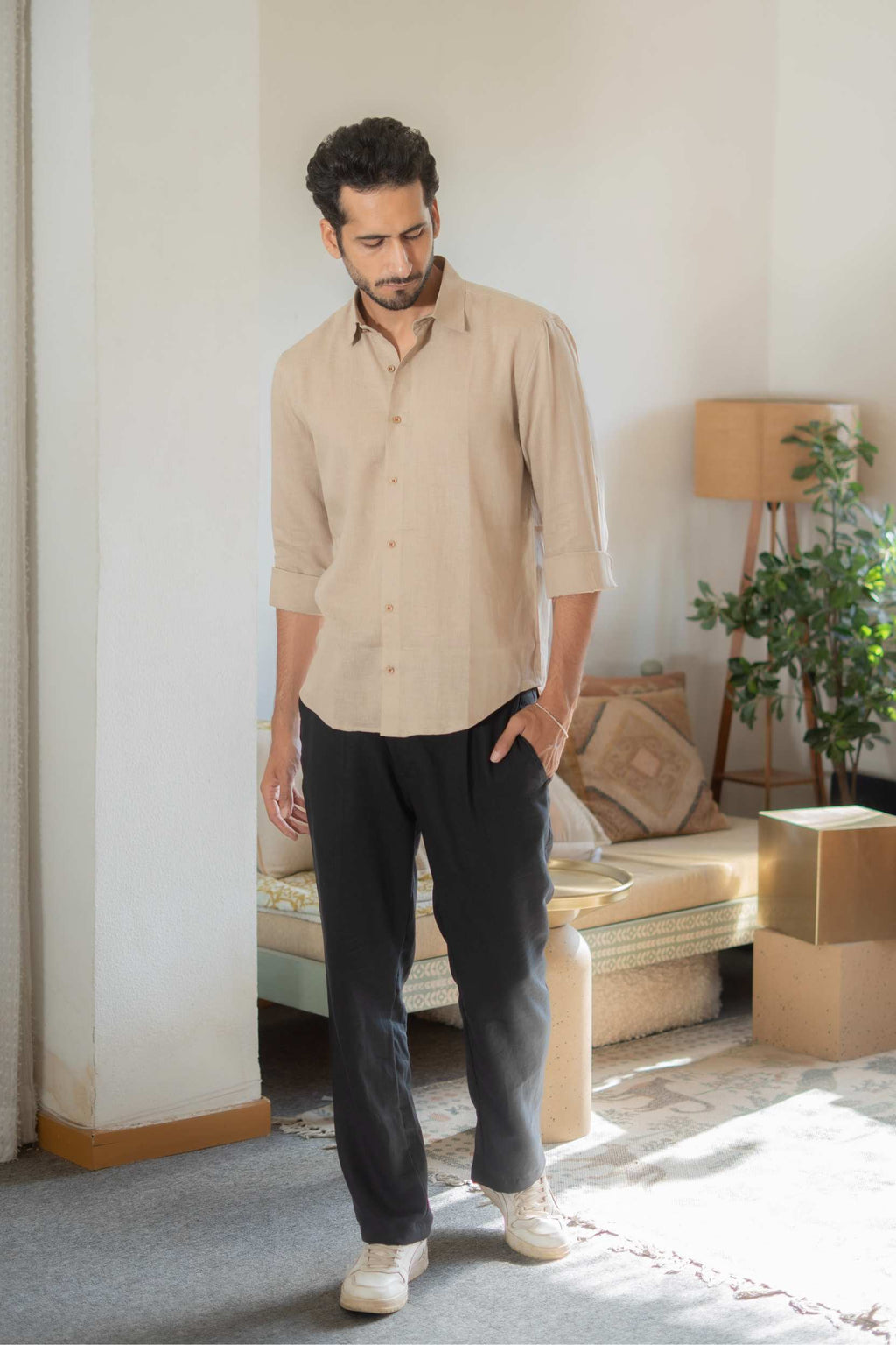 The Natural Beige Everyday Linen Full Sleeves Shirt