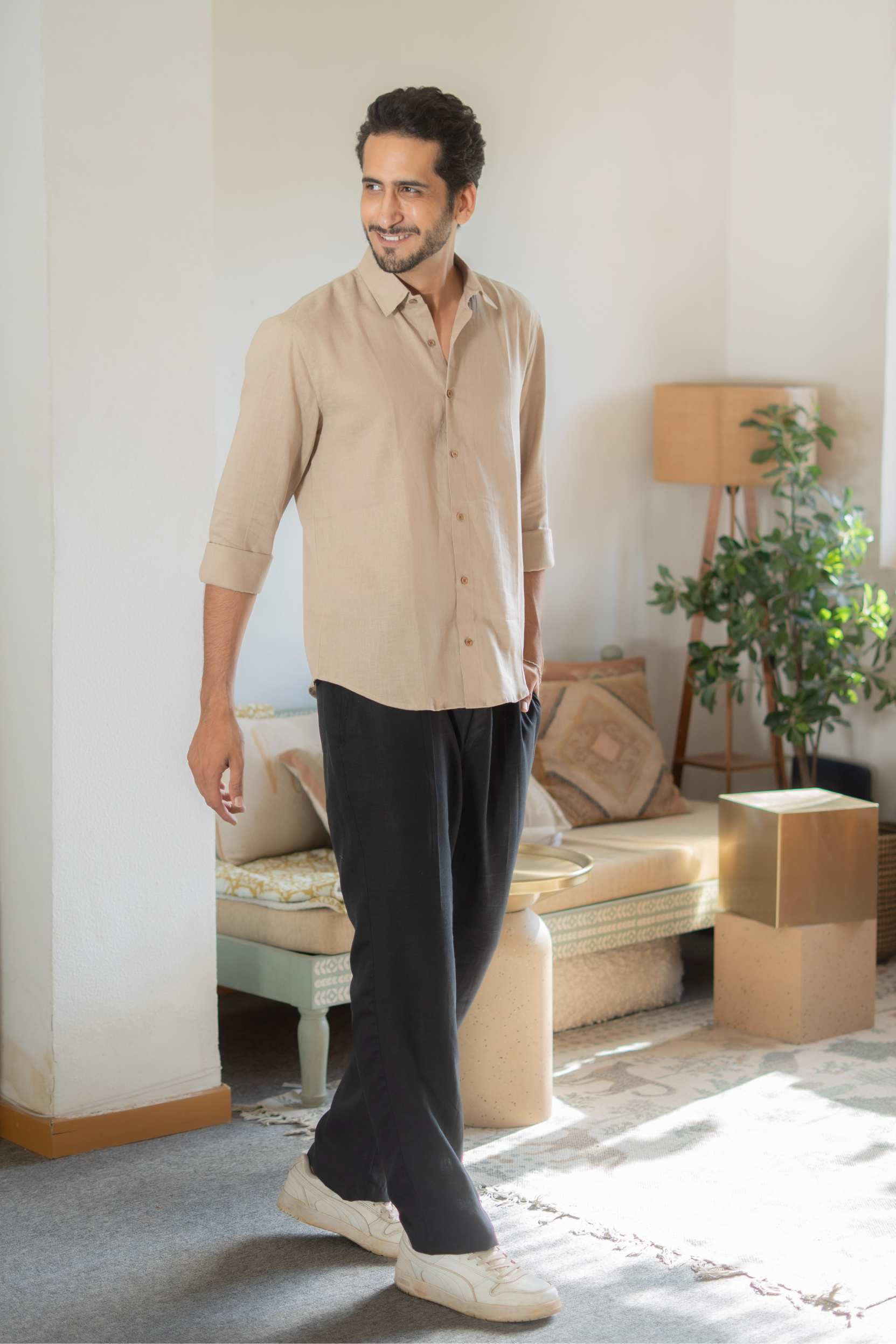 The Natural Beige Everyday Linen Full Sleeves Shirt