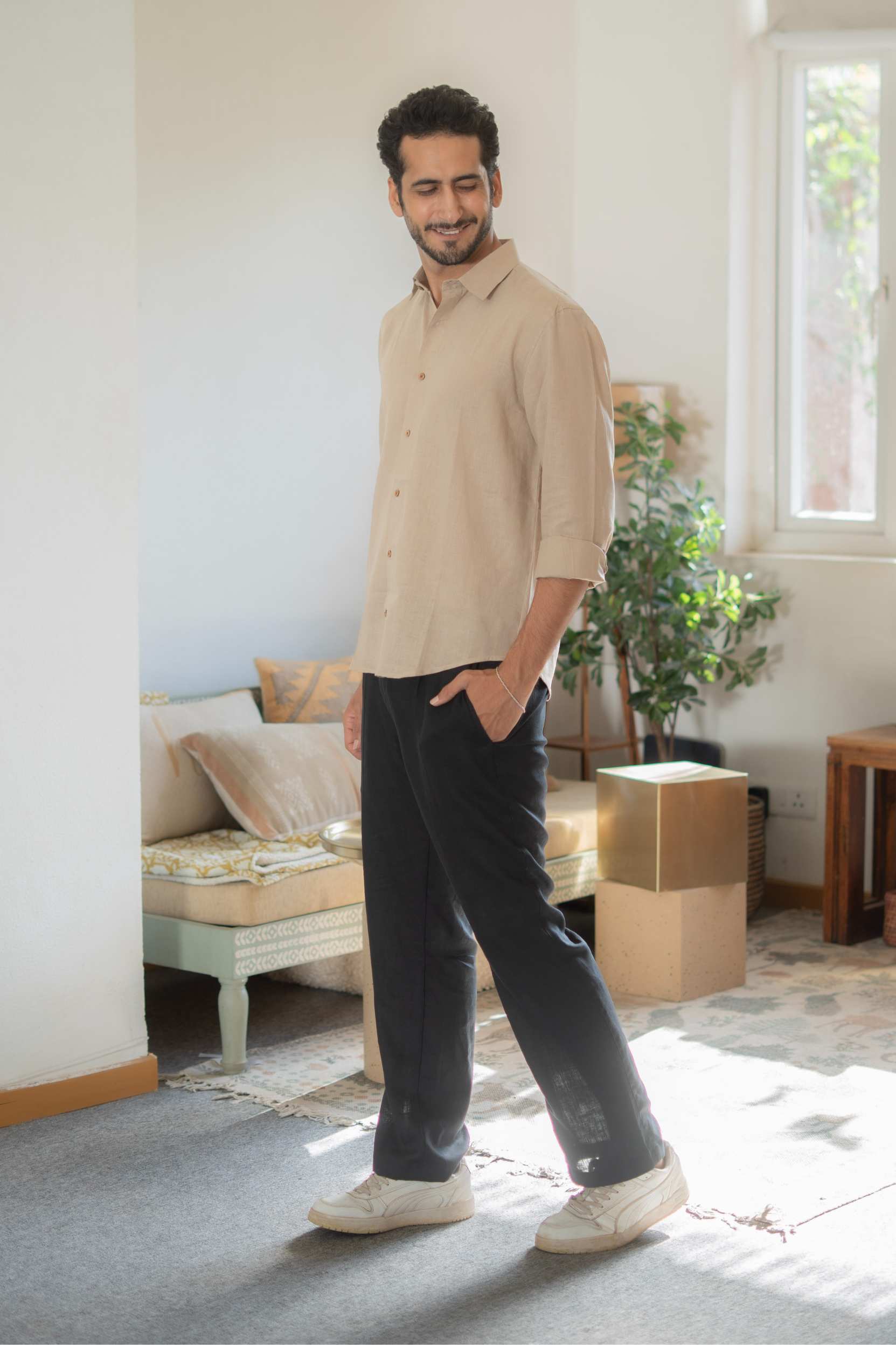 The Natural Beige Everyday Linen Full Sleeves Shirt