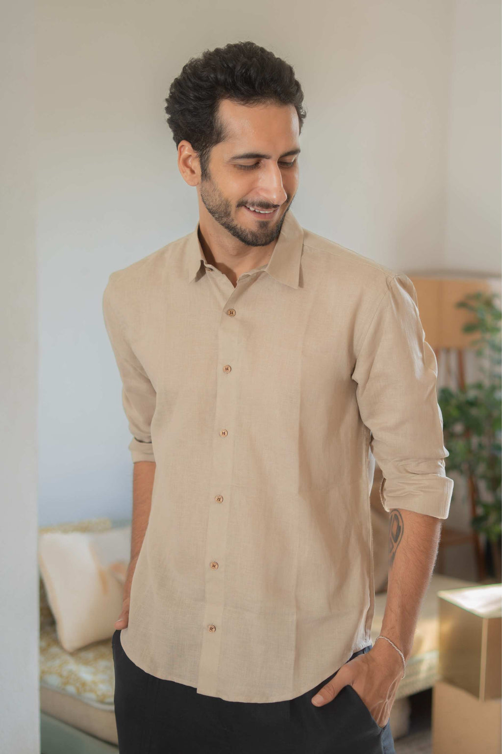 The Natural Beige Everyday Linen Full Sleeves Shirt