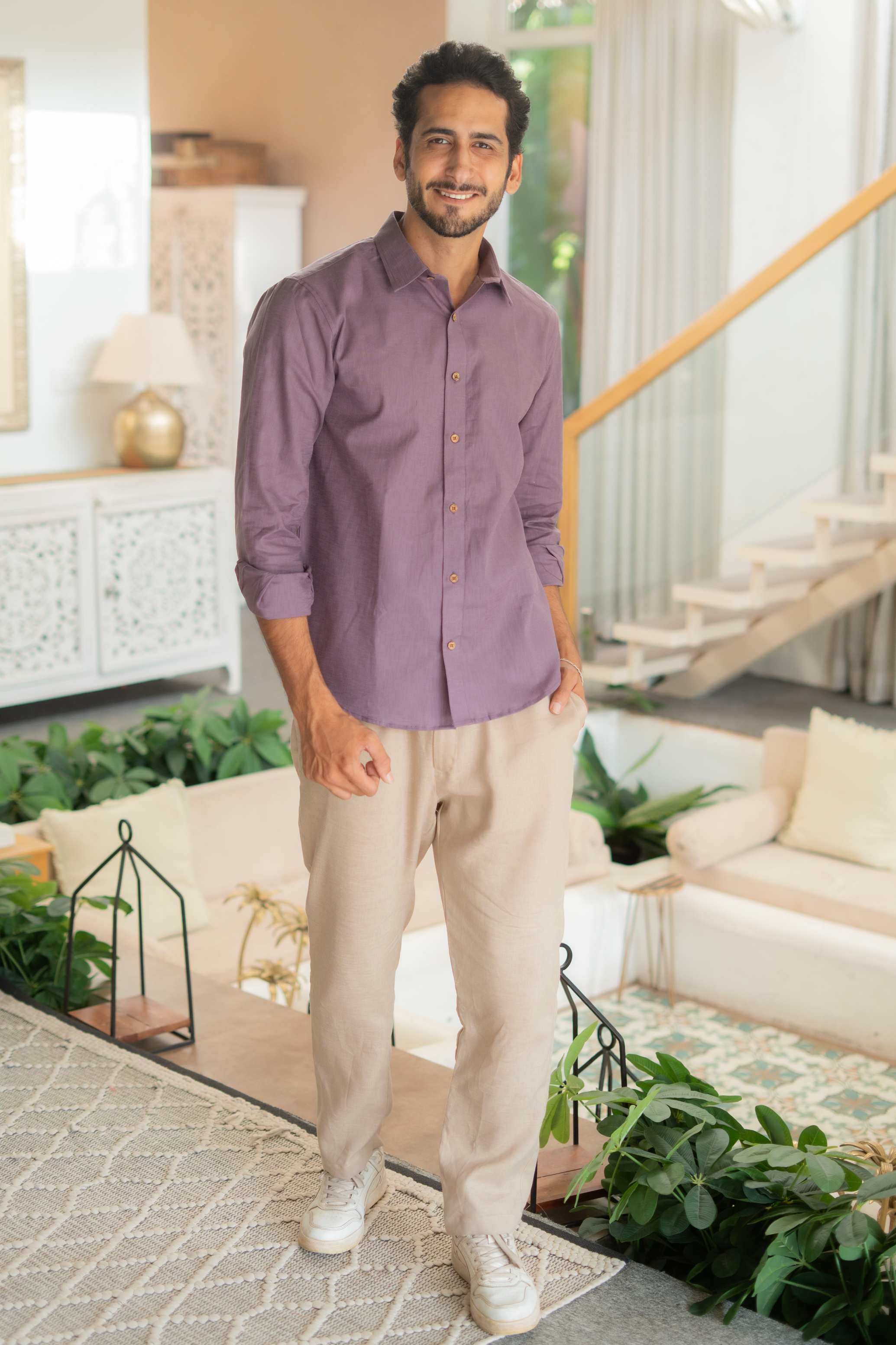 The Rich Purple Linen Look Full Sleeves Shirt