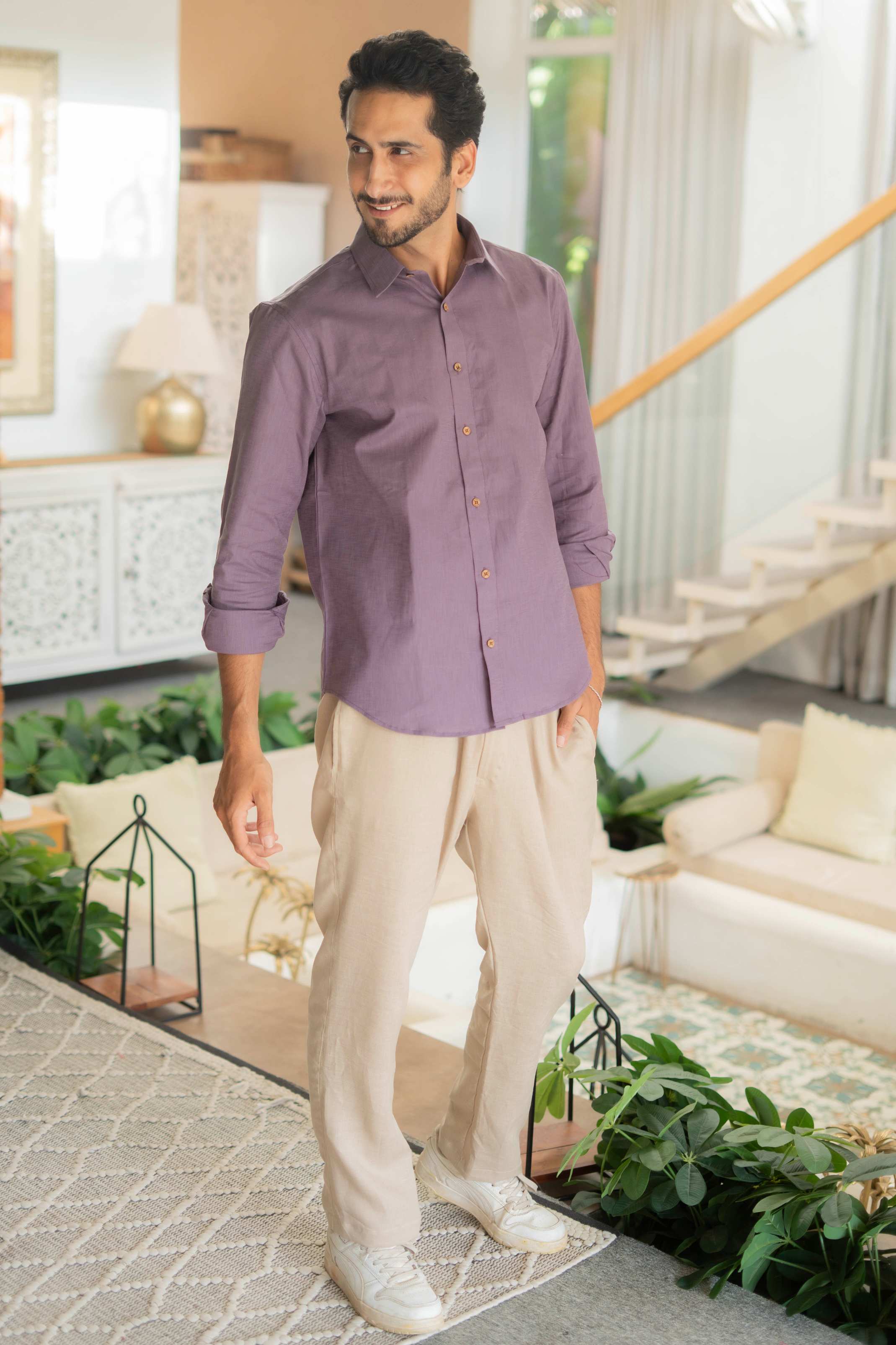 The Rich Purple Linen Look Full Sleeves Shirt
