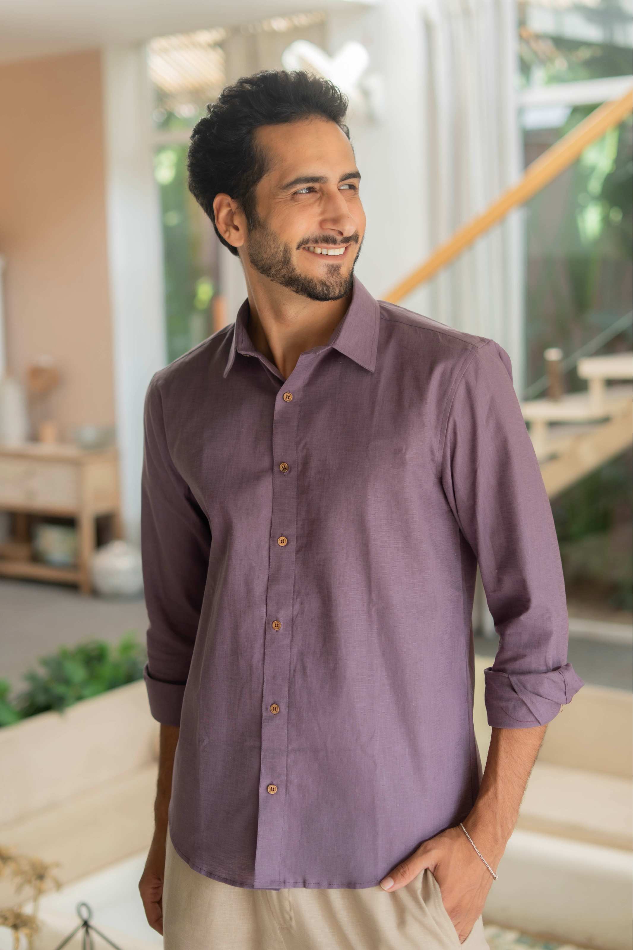 The Rich Purple Linen Look Full Sleeves Shirt
