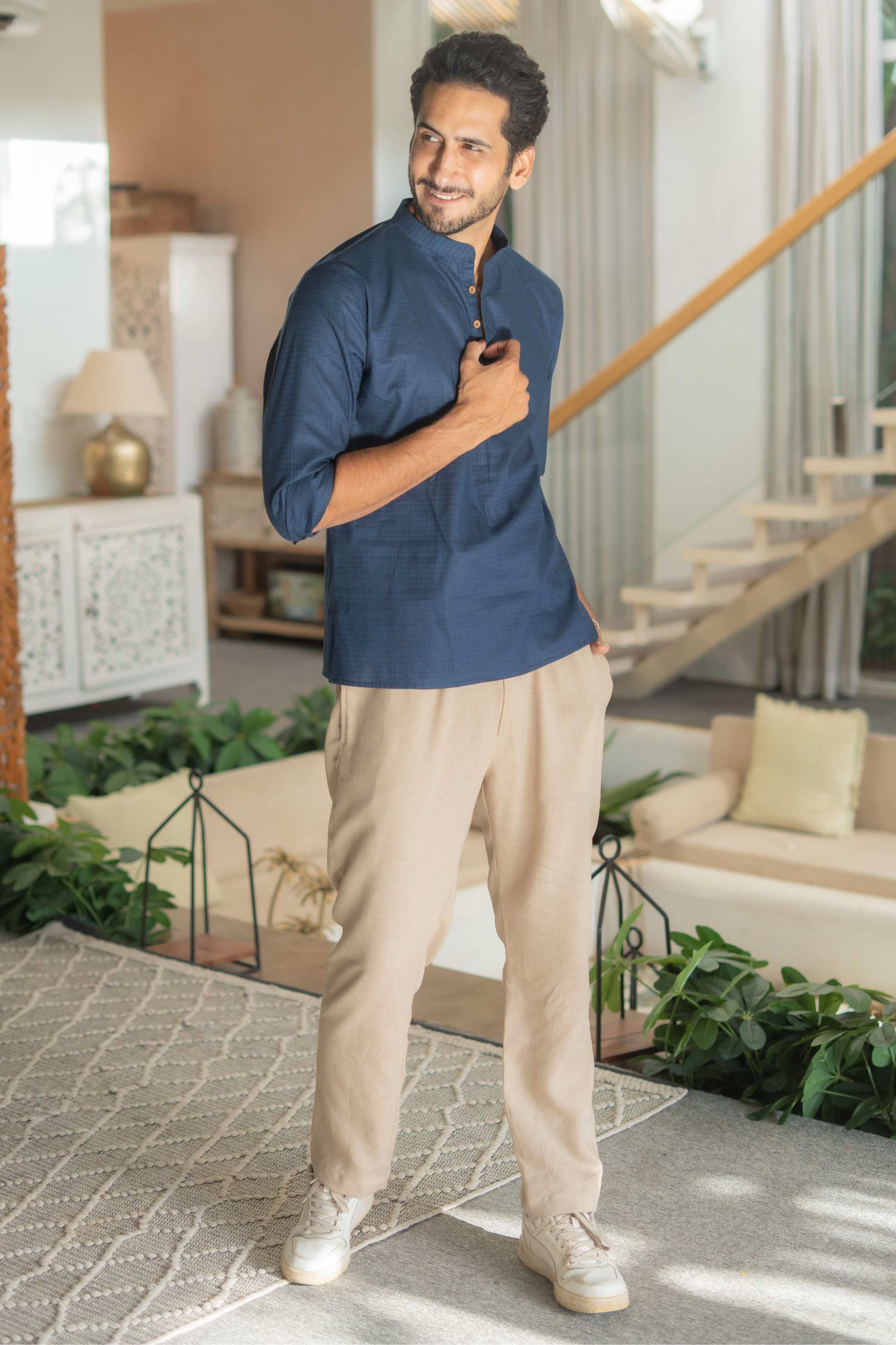 The Cosmic Blue Checkered Short Kurta