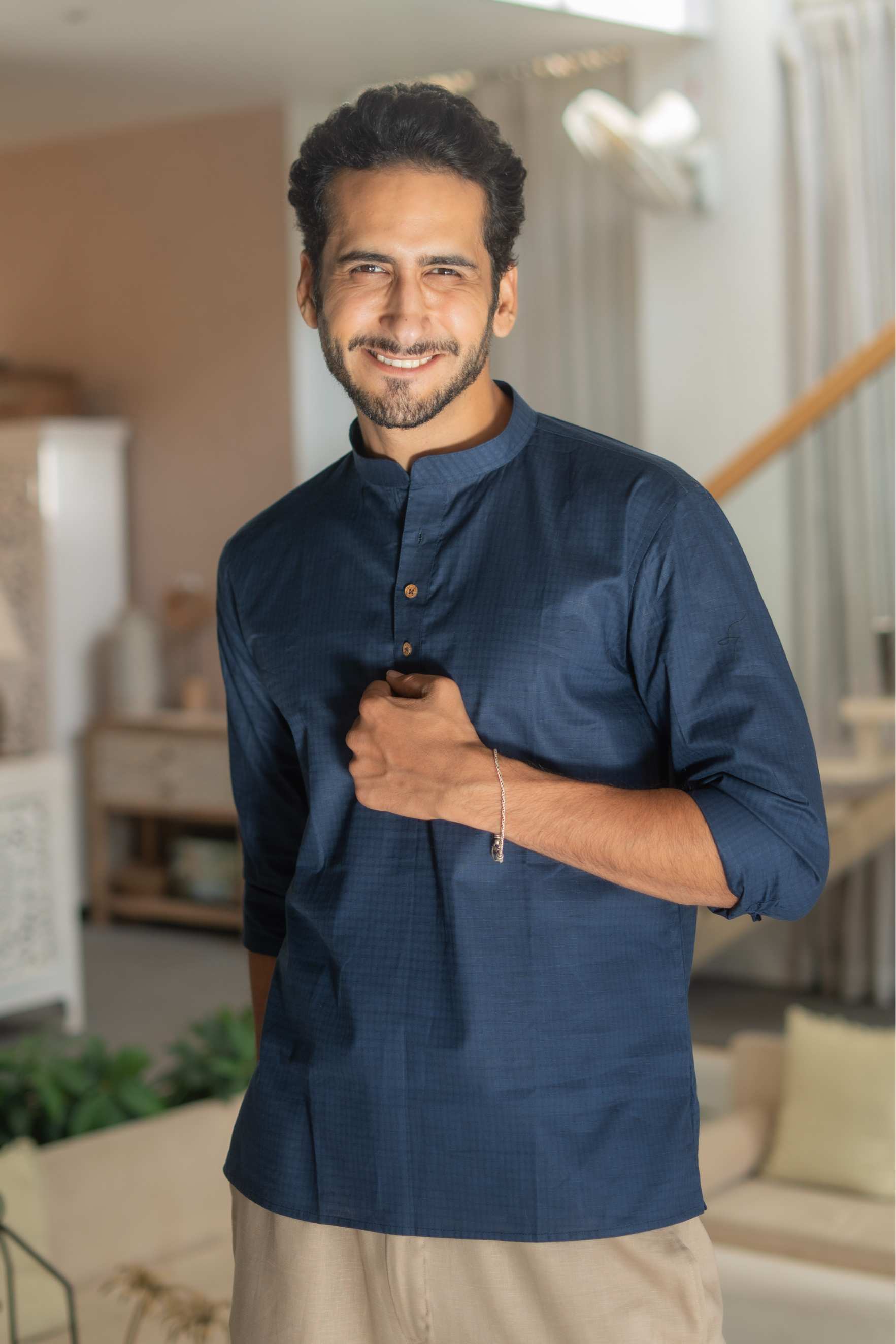 The Cosmic Blue Checkered Short Kurta