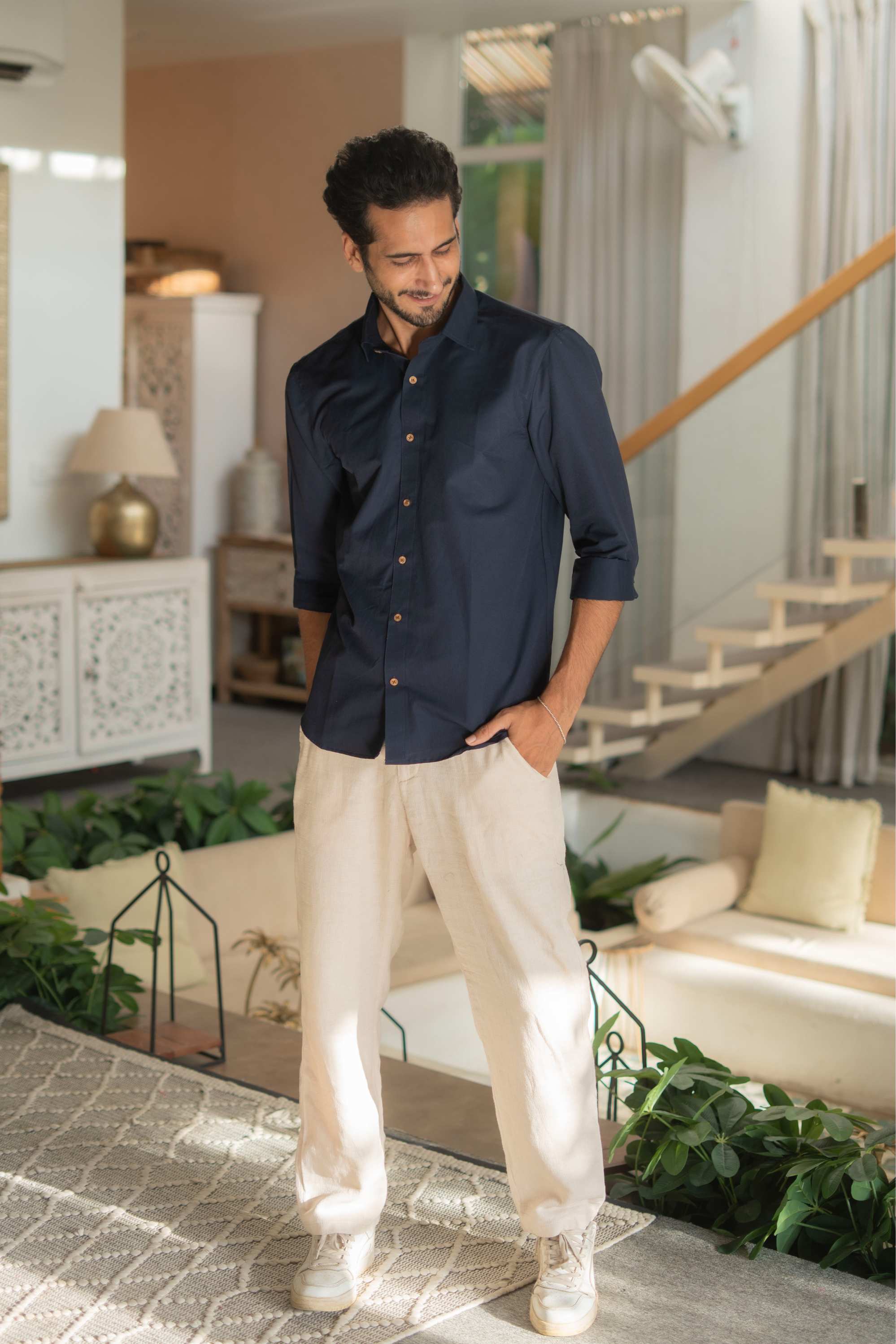 The Classic Navy Striped Stretchable Full Sleeves Shirt
