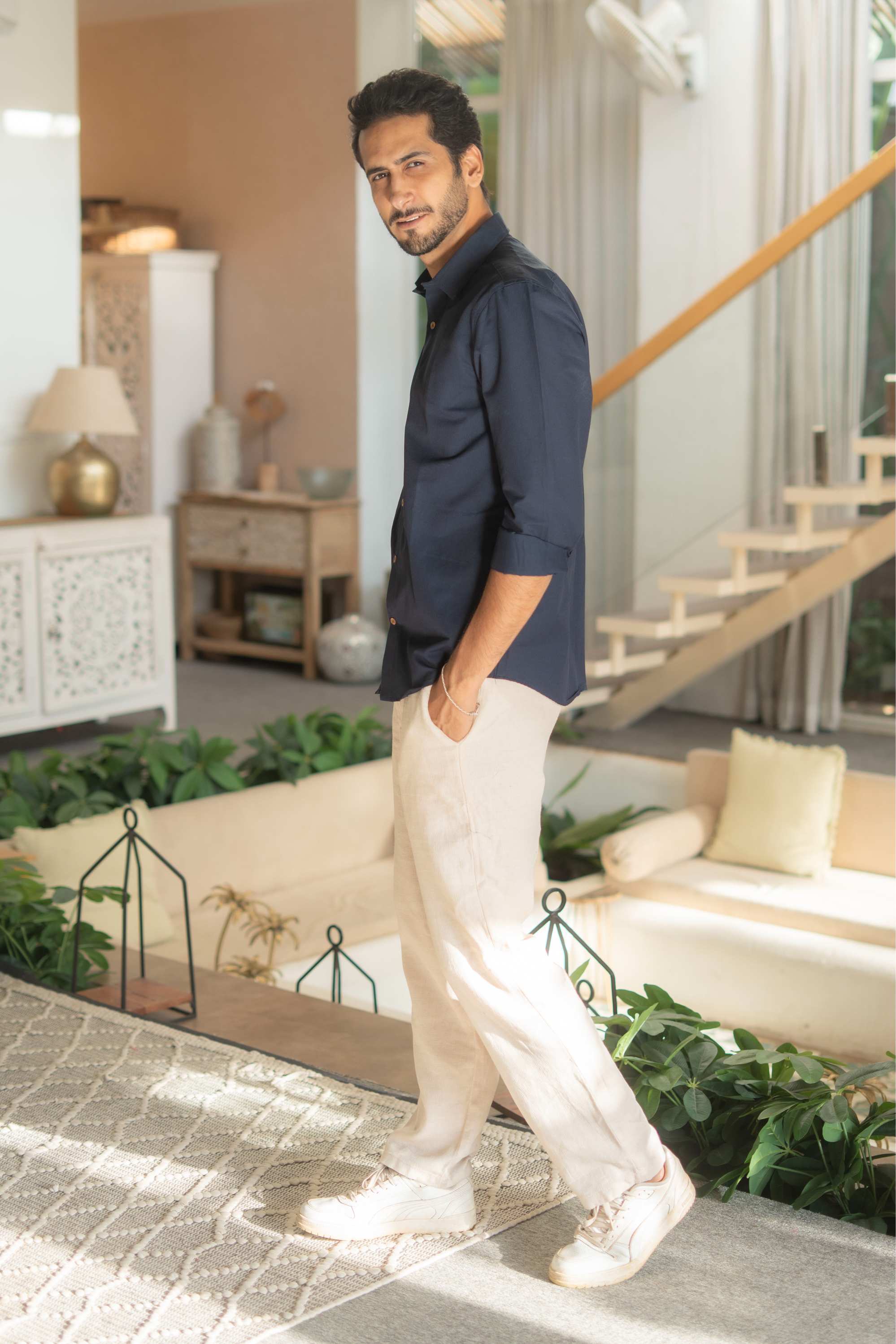The Classic Navy Striped Stretchable Full Sleeves Shirt
