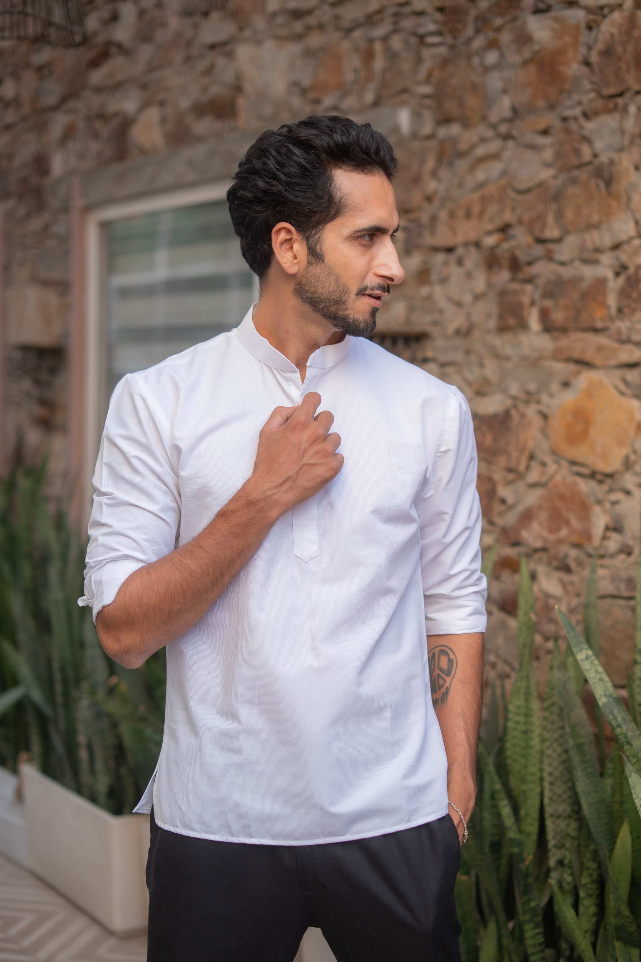 The White Striped Stretchable Short Kurta